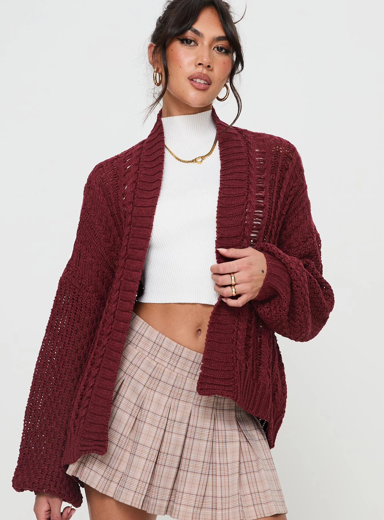 Abner Cable Cardigan Burgundy - Image 2