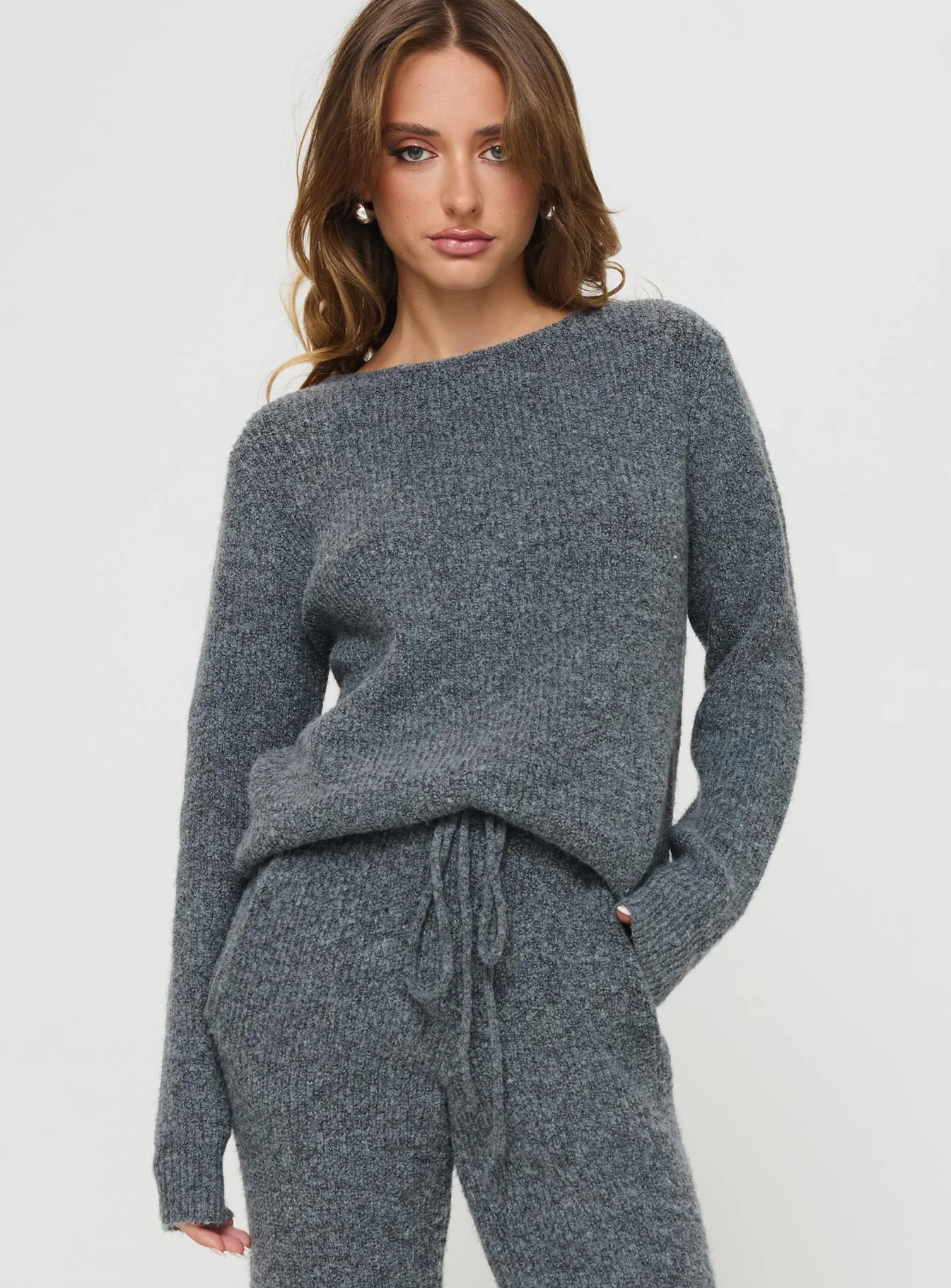 Abrams Rib Knit Crew Sweater Charcoal Marle - Image 2