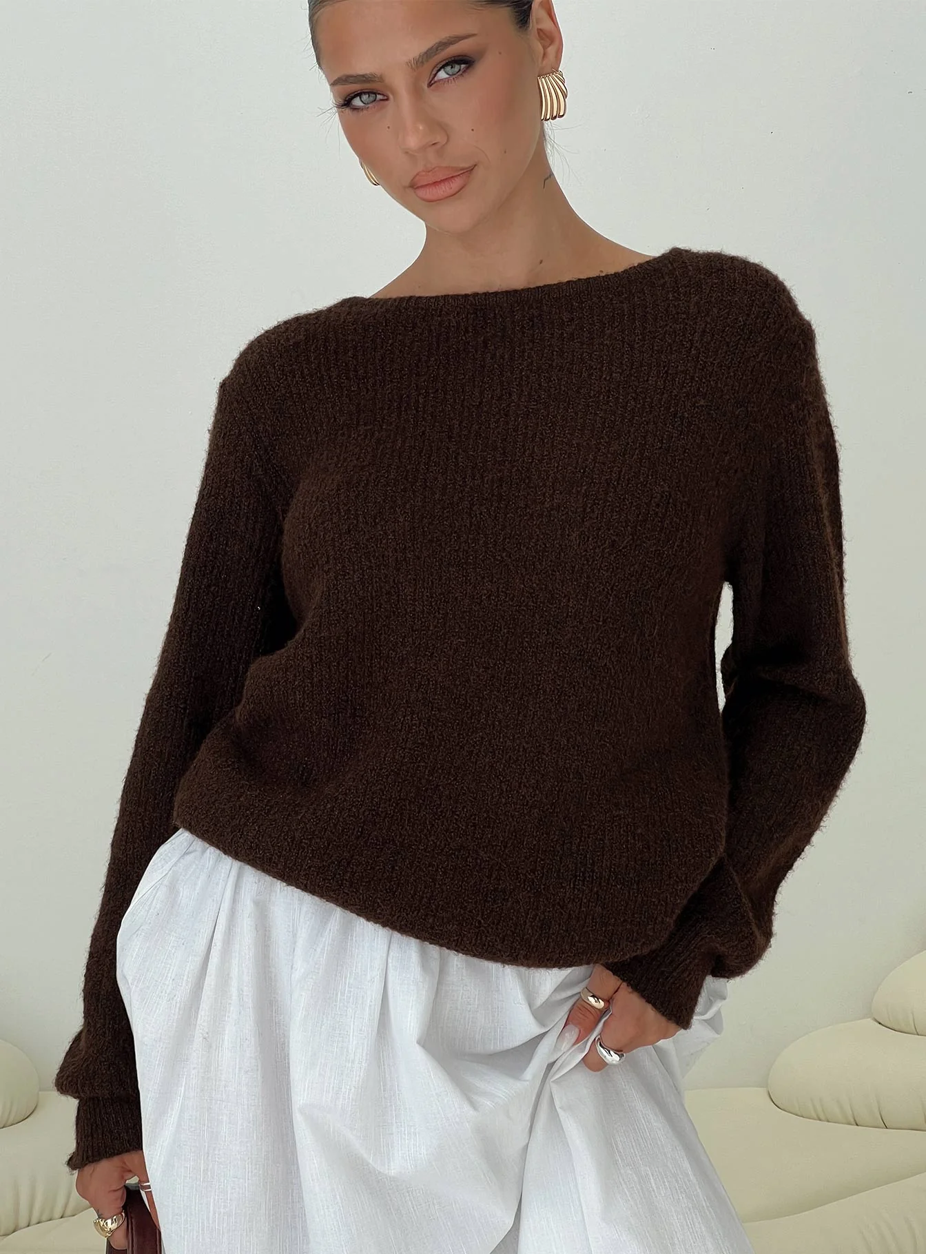 Abrams Rib Knit Crew Sweater Chocolate Marle - Image 8