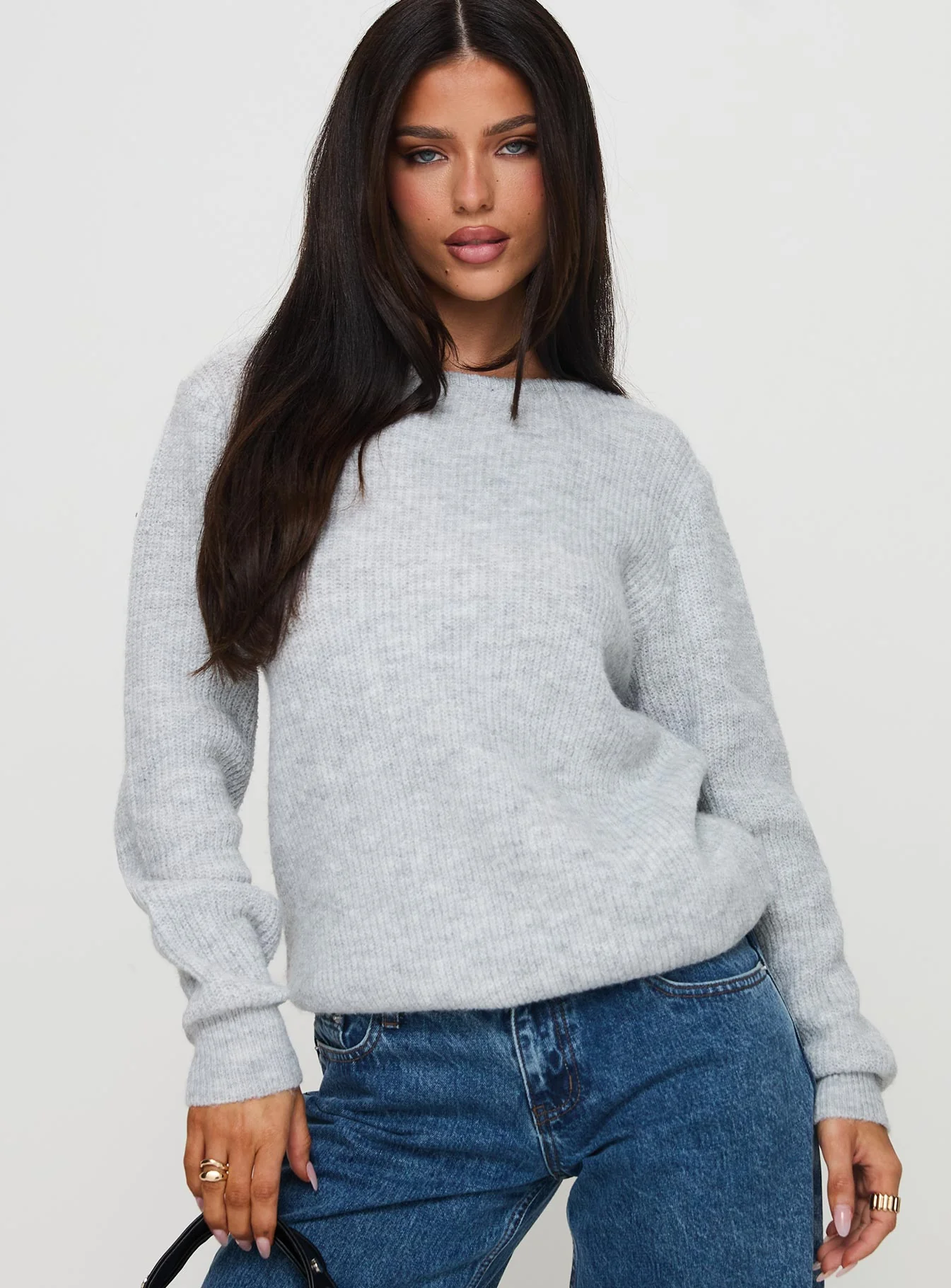 Abrams Rib Knit Crew Sweater Grey Marle - Image 2