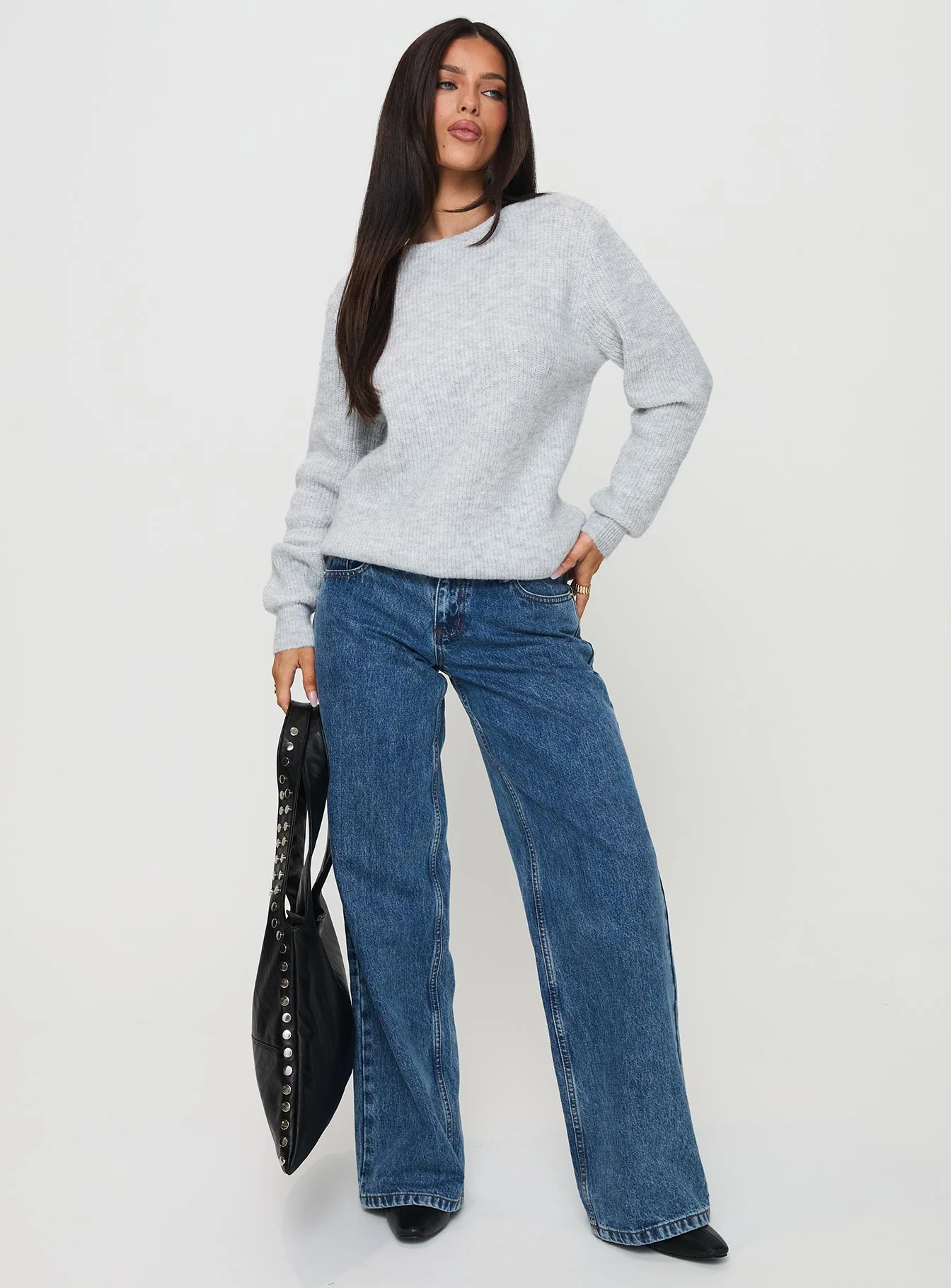 Abrams Rib Knit Crew Sweater Grey Marle - Image 3