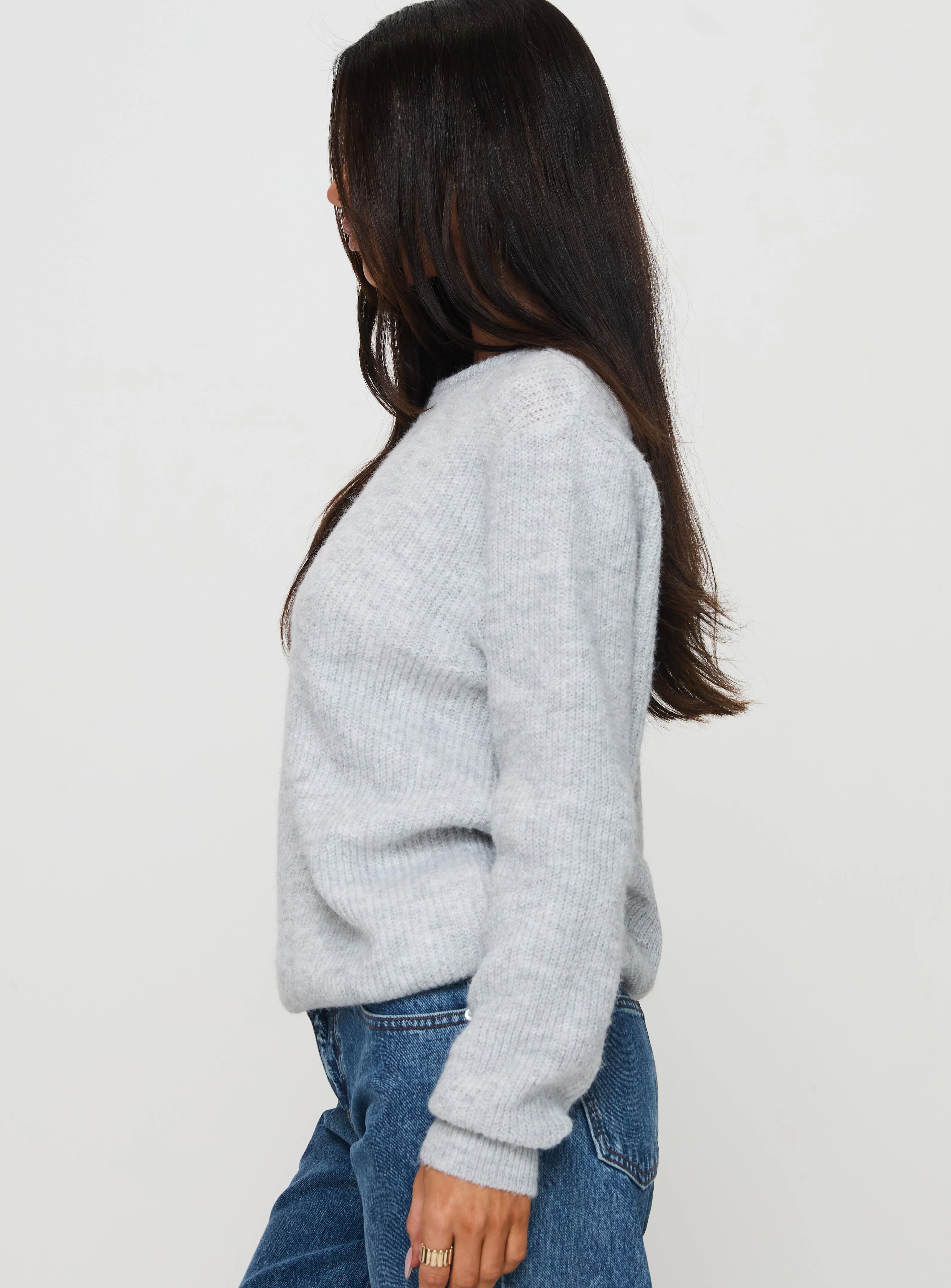 Abrams Rib Knit Crew Sweater Grey Marle - Image 4