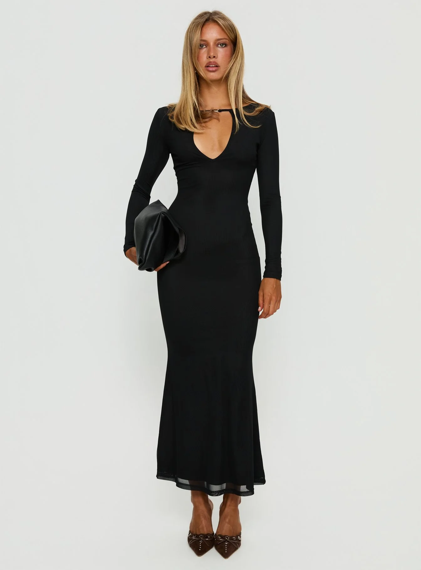 Adesa Long Sleeve Keyhole Plunge Maxi Dress Black - Image 6