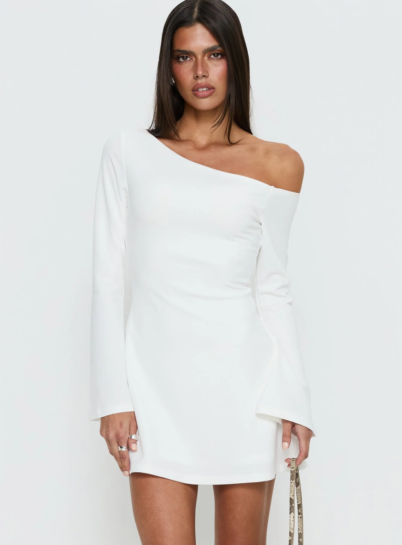 Adrietta Long Sleeve Off Shoulder Mini Dress White - Image 2