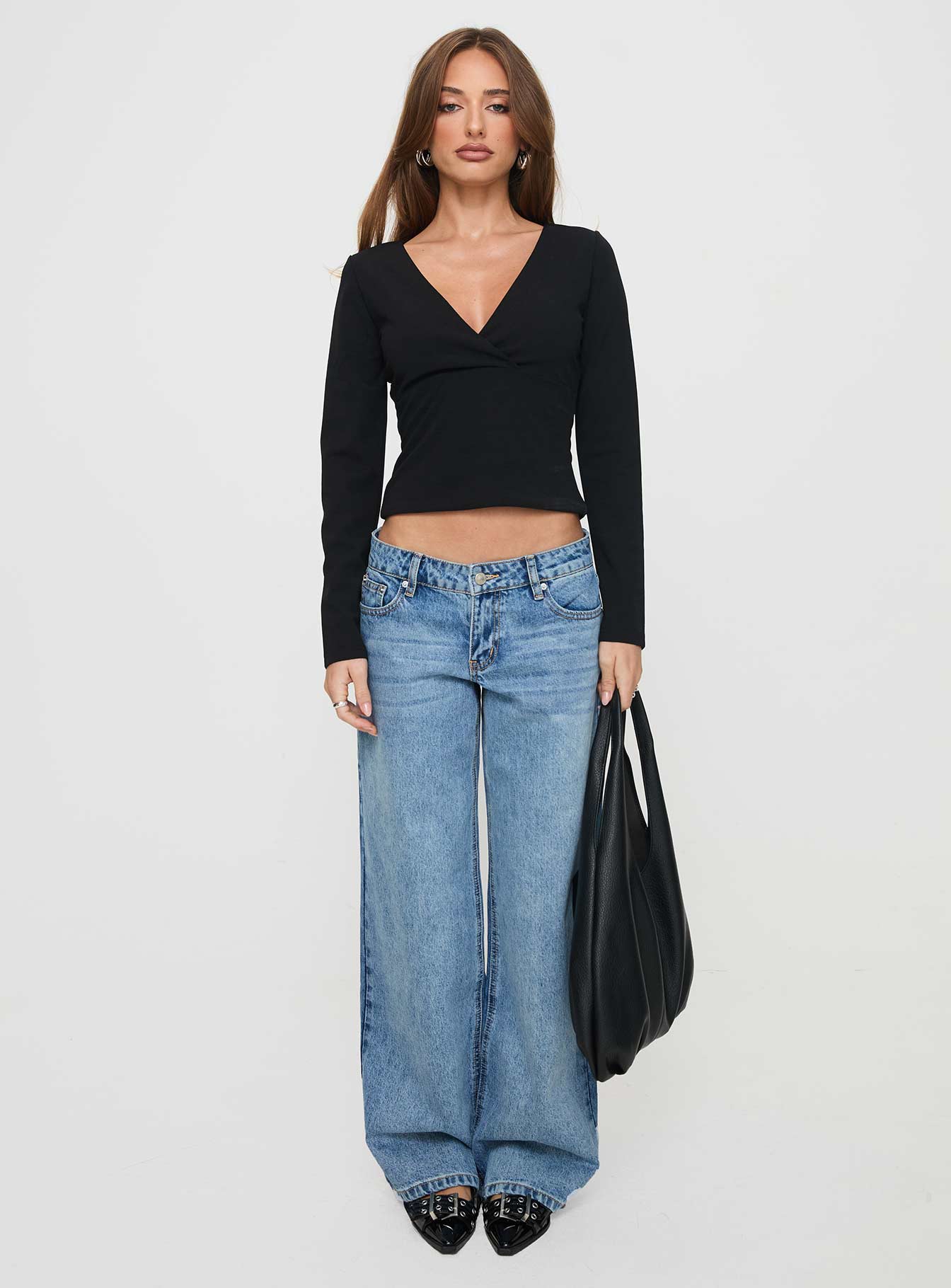 Aeva Long Sleeve Plunge Top Black - Image 6