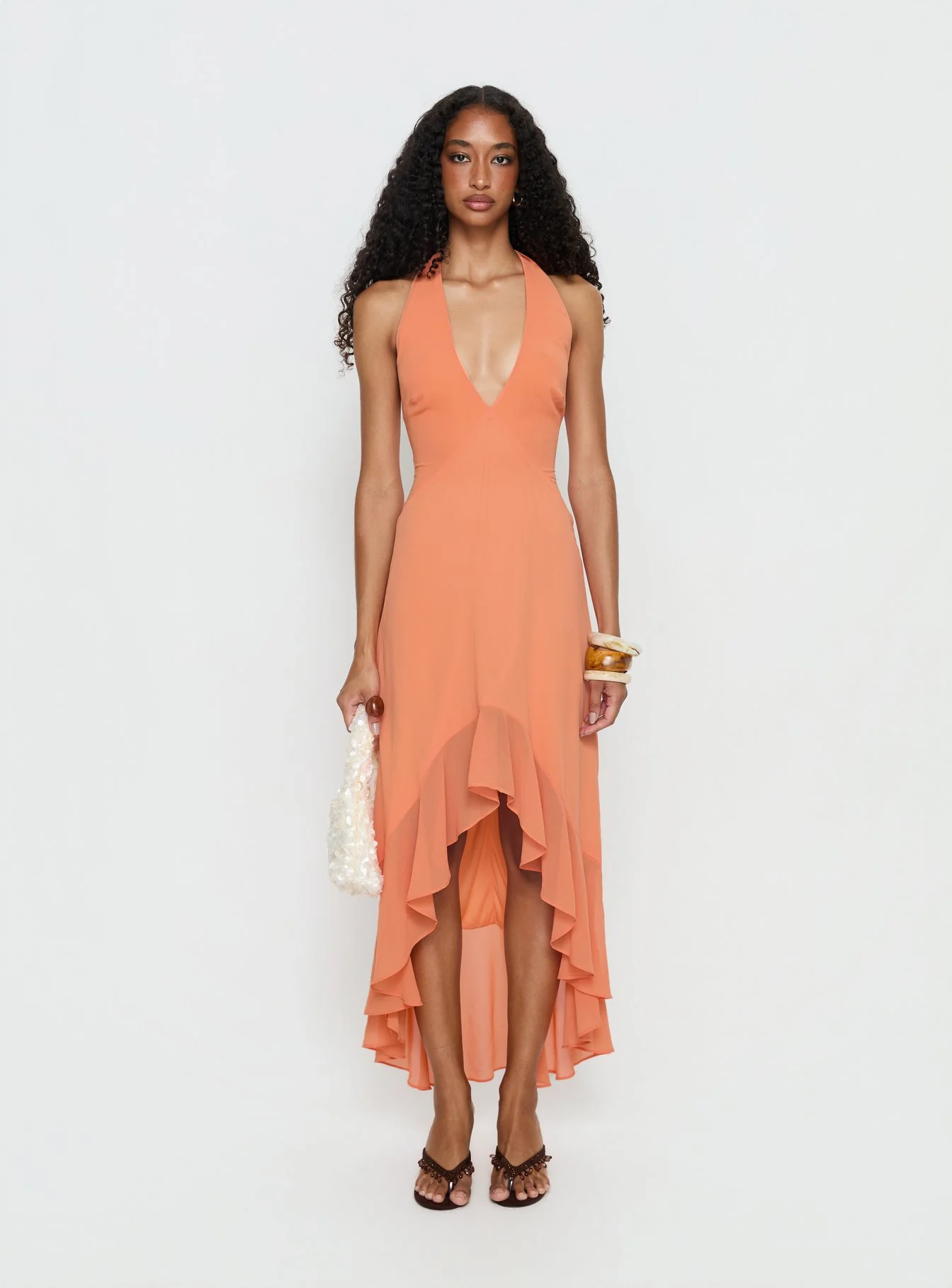 Agata Halter Frill Maxi Dress Orange - Image 6