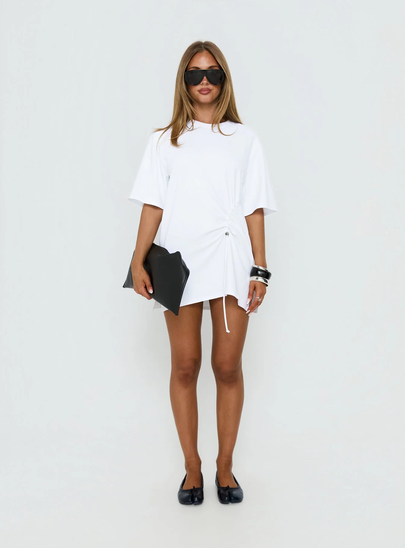 Agnessa Ruched Detail Mini Dress White - Image 7