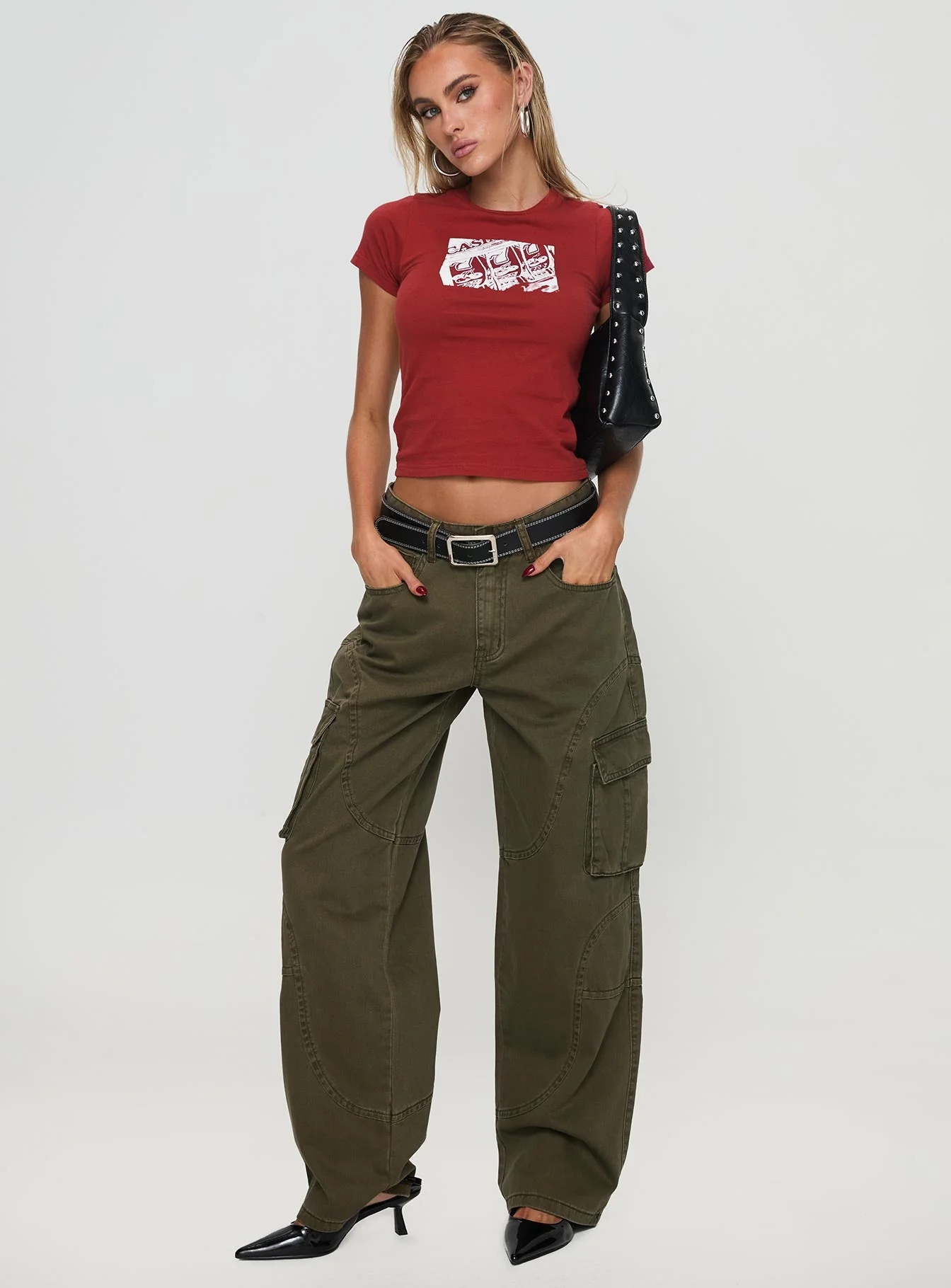 Ahstin Mid Rise Straight Leg Cargo Jeans Green Petite - Image 3
