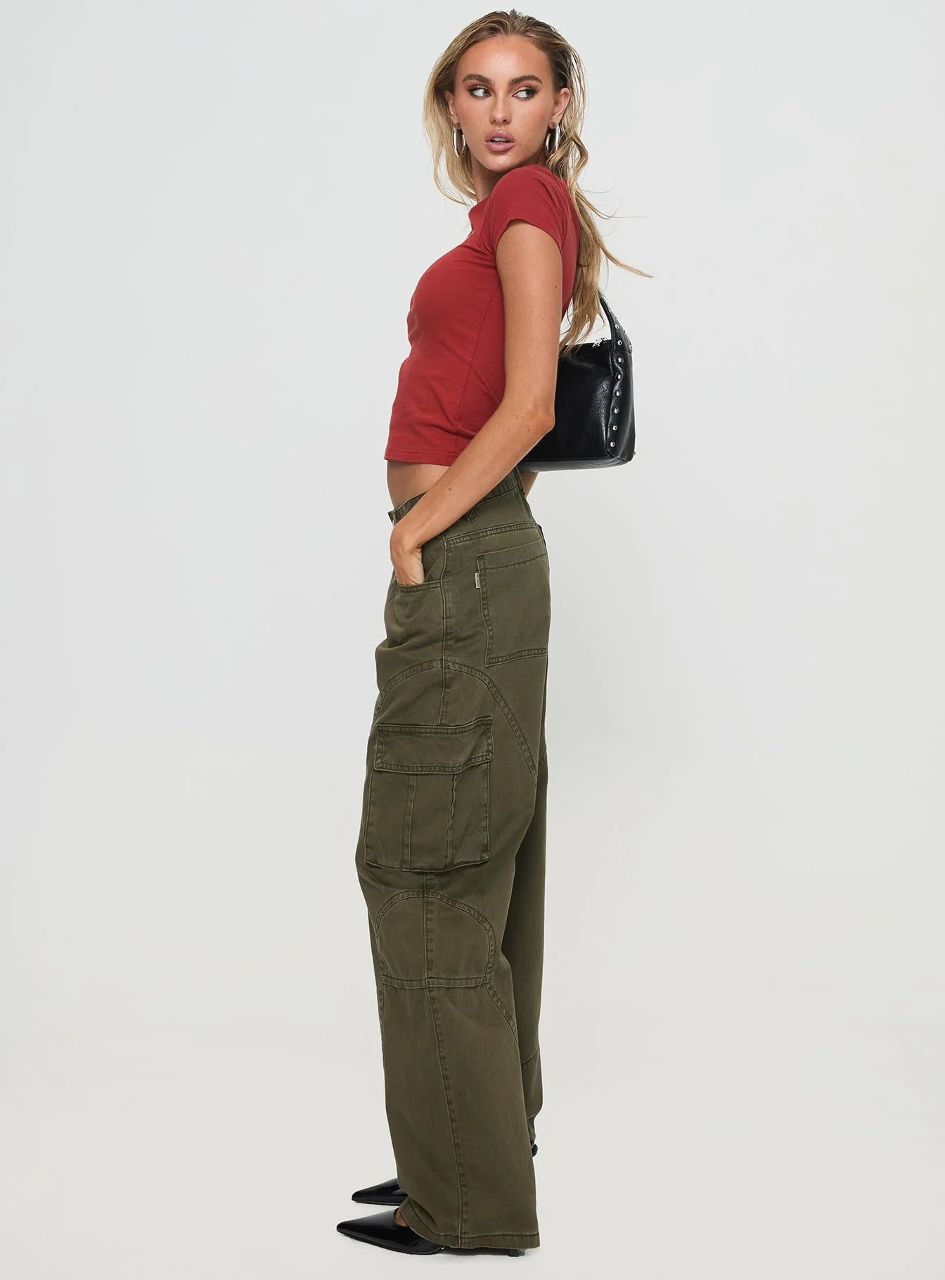 Ahstin Mid Rise Straight Leg Cargo Jeans Green Petite - Image 4