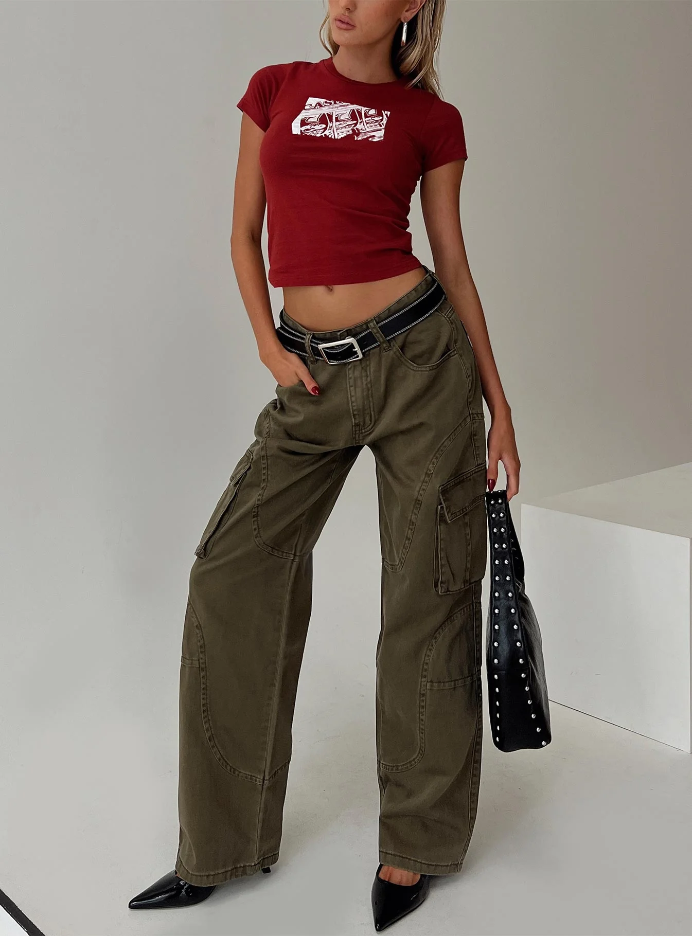 Ahstin Mid Rise Straight Leg Cargo Jeans Green Petite - Image 9