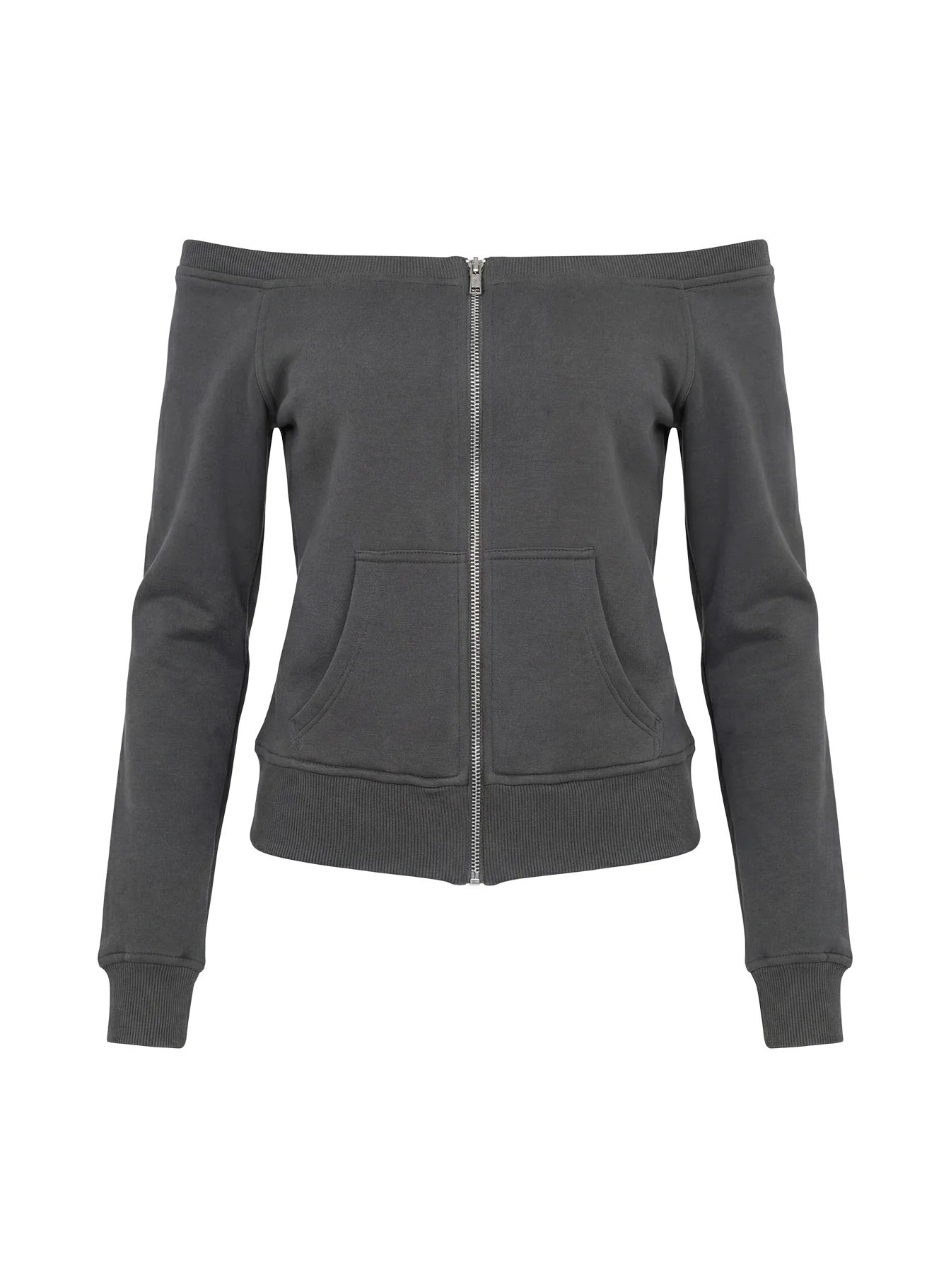 Airazo Off Shoulder Zip Through Jumper Grey - Image 8