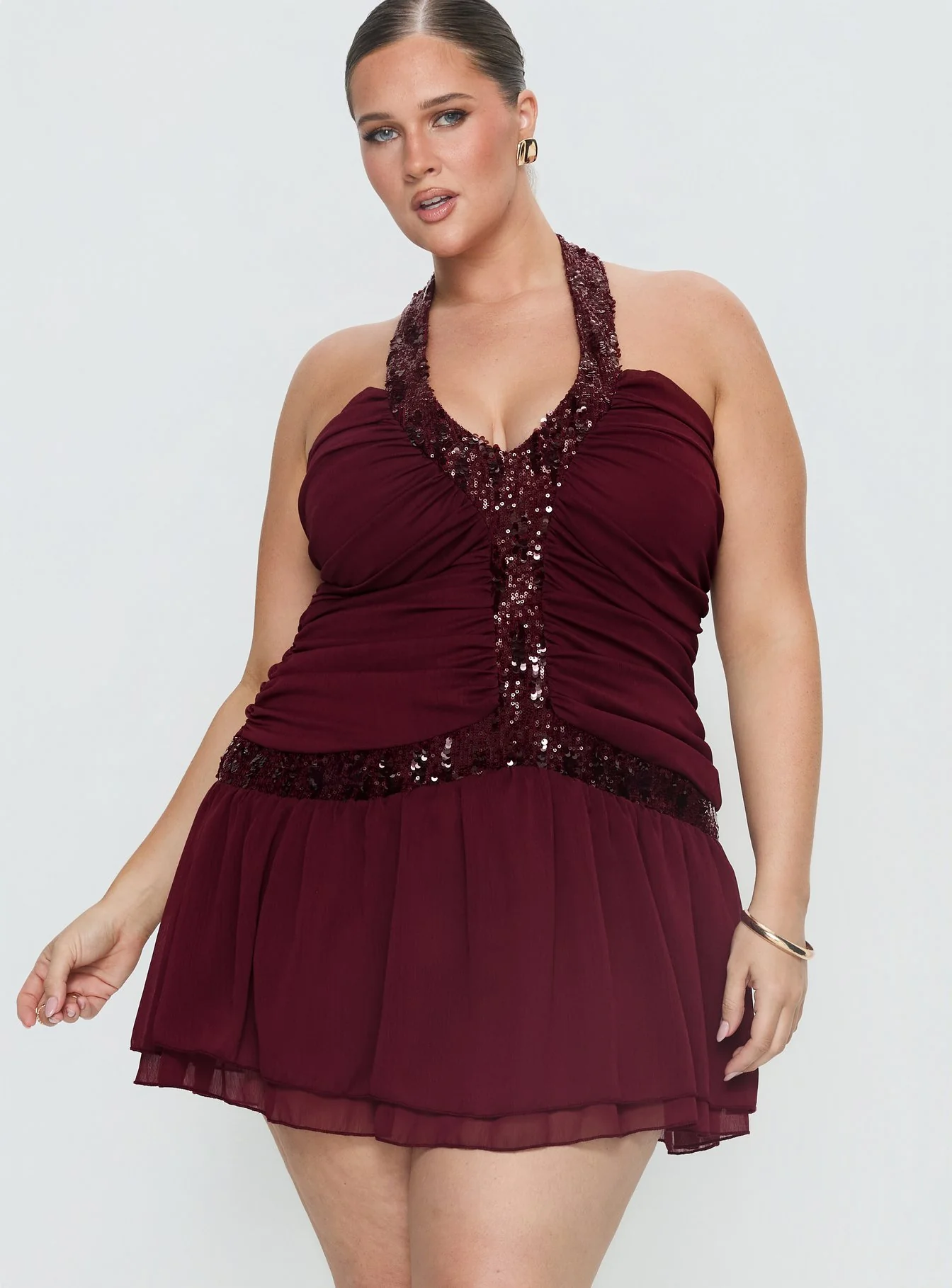 Aisleigh Sequin Halter Mini Dress Berry Curve - Image 2