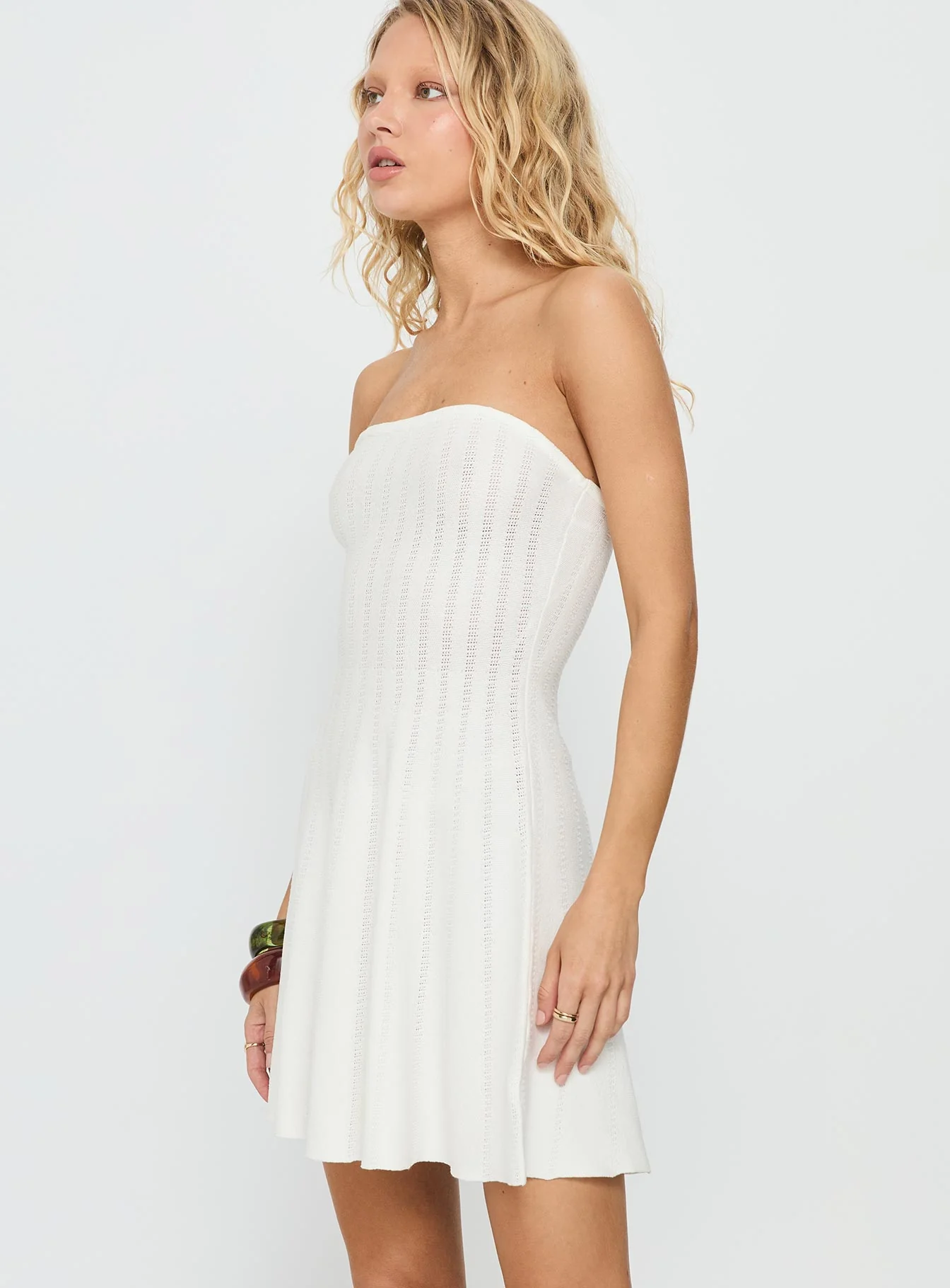 Alaini Strapless Knit Mini Dress White - Image 4