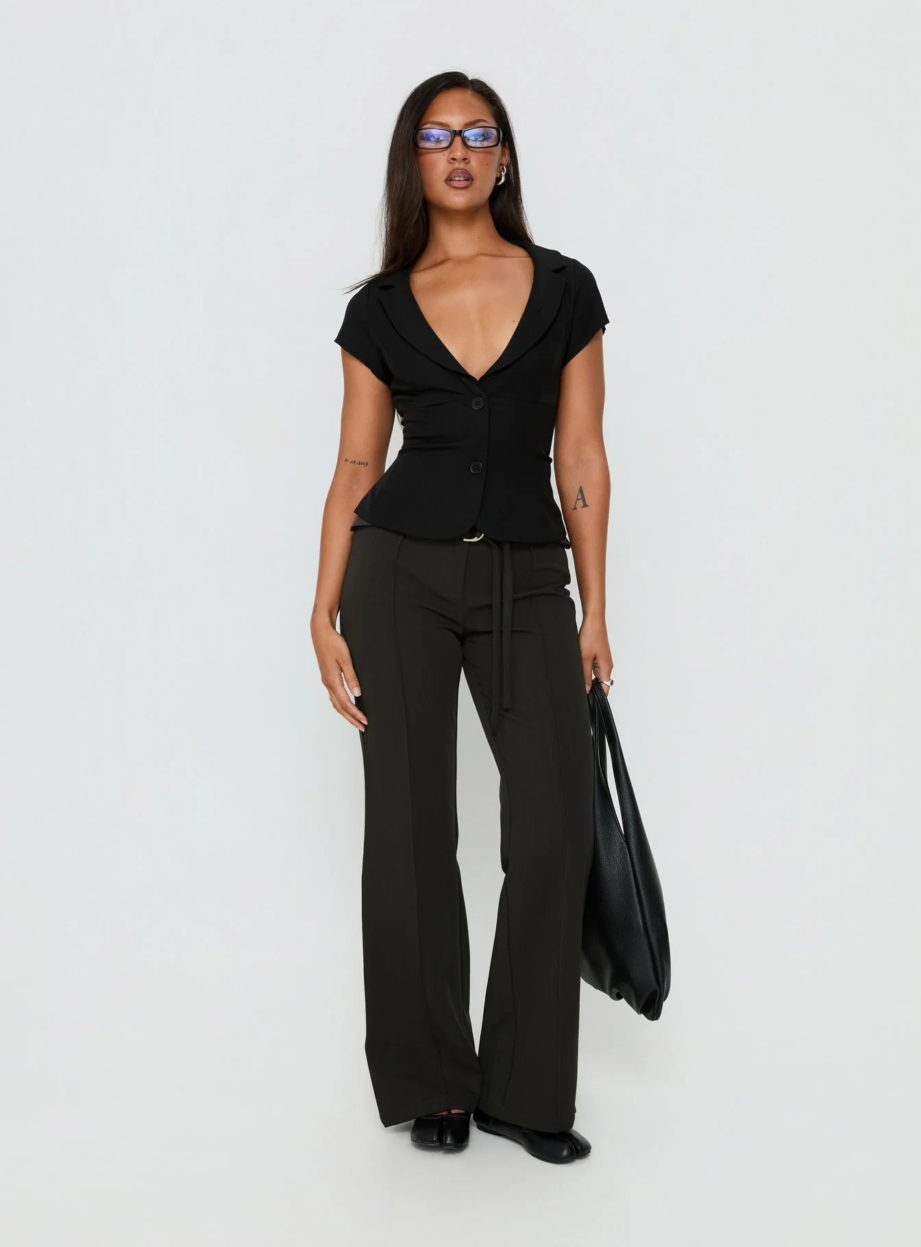 Alexandrea Plunge Button Up Top Black - Image 3
