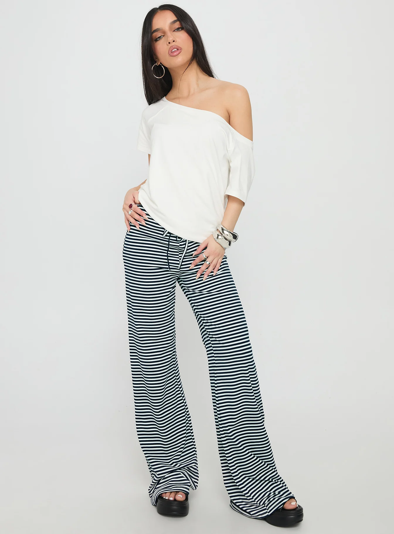 Alfreda Jersey Pants Navy Stripe - Image 3