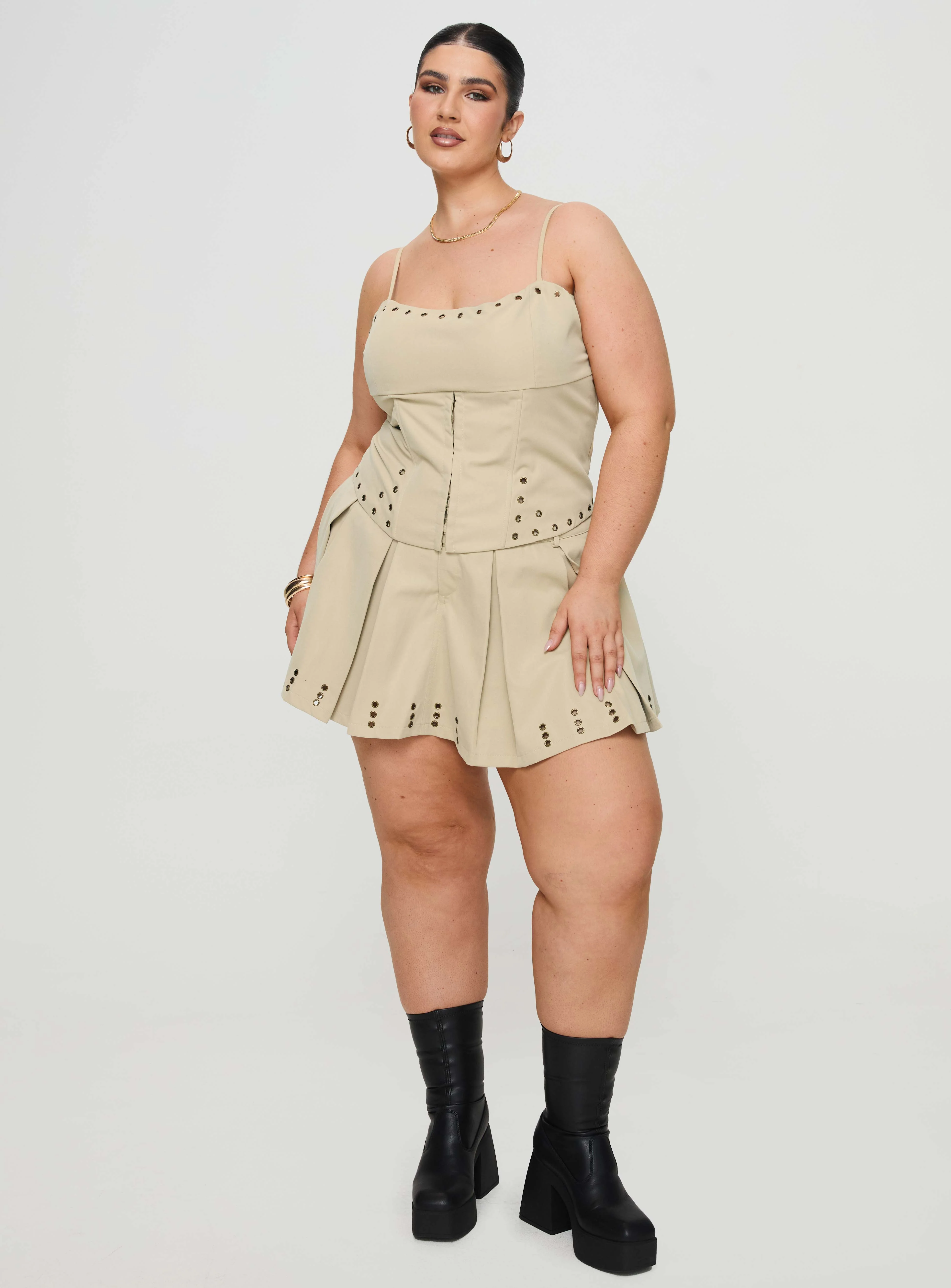 Alinzia Eyelet Corset Top Beige Curve - Image 3