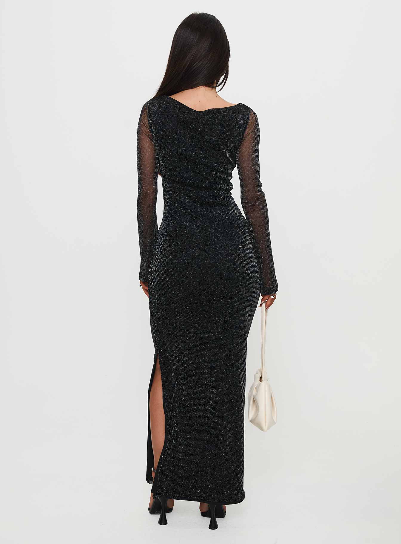 Allegoria Long Sleeve Maxi Dress Black Glitter - Image 4