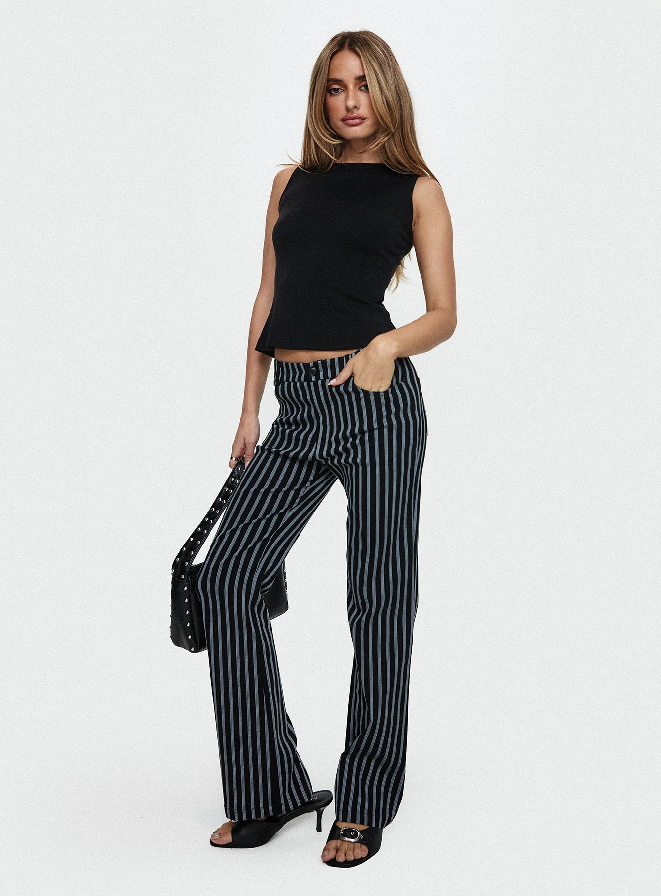 Allude Low Waist Pinstripe Pant Black - Image 8