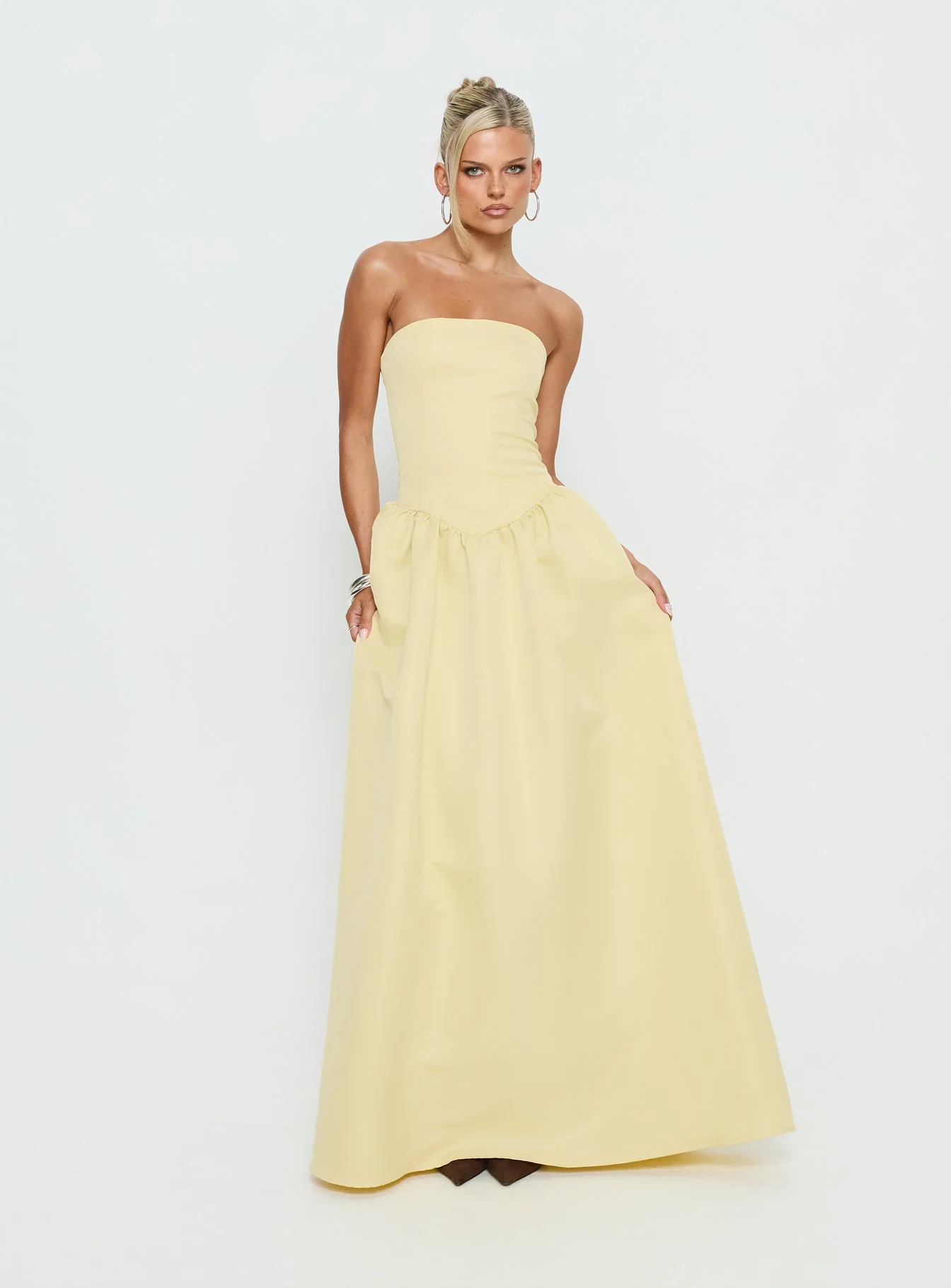 Soft Bloom Drop Waist Strapless Maxi Dress Yellow - Image 2