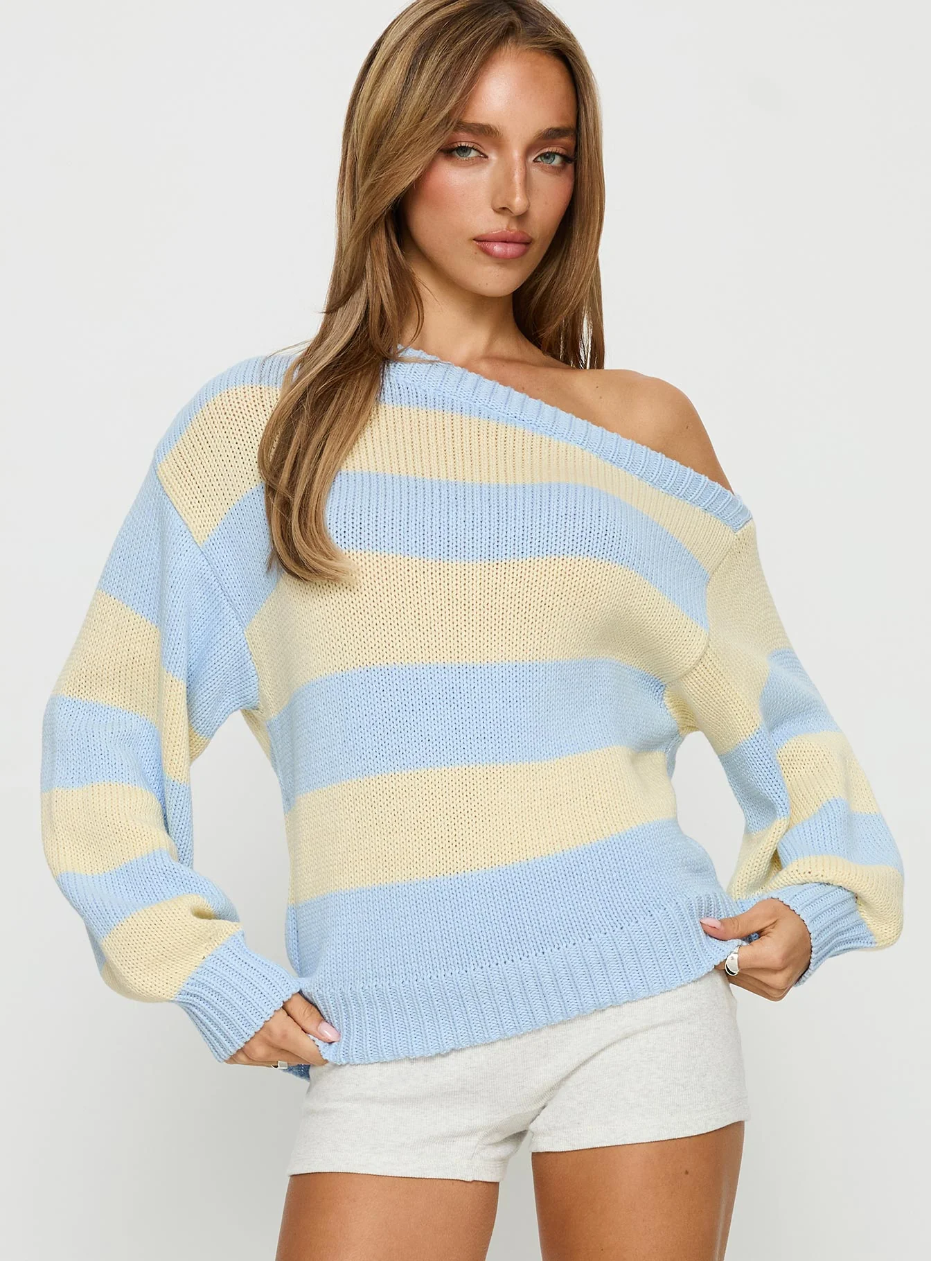 Alvena Off Shoulder Knit Sweater Blue stripe - Image 2
