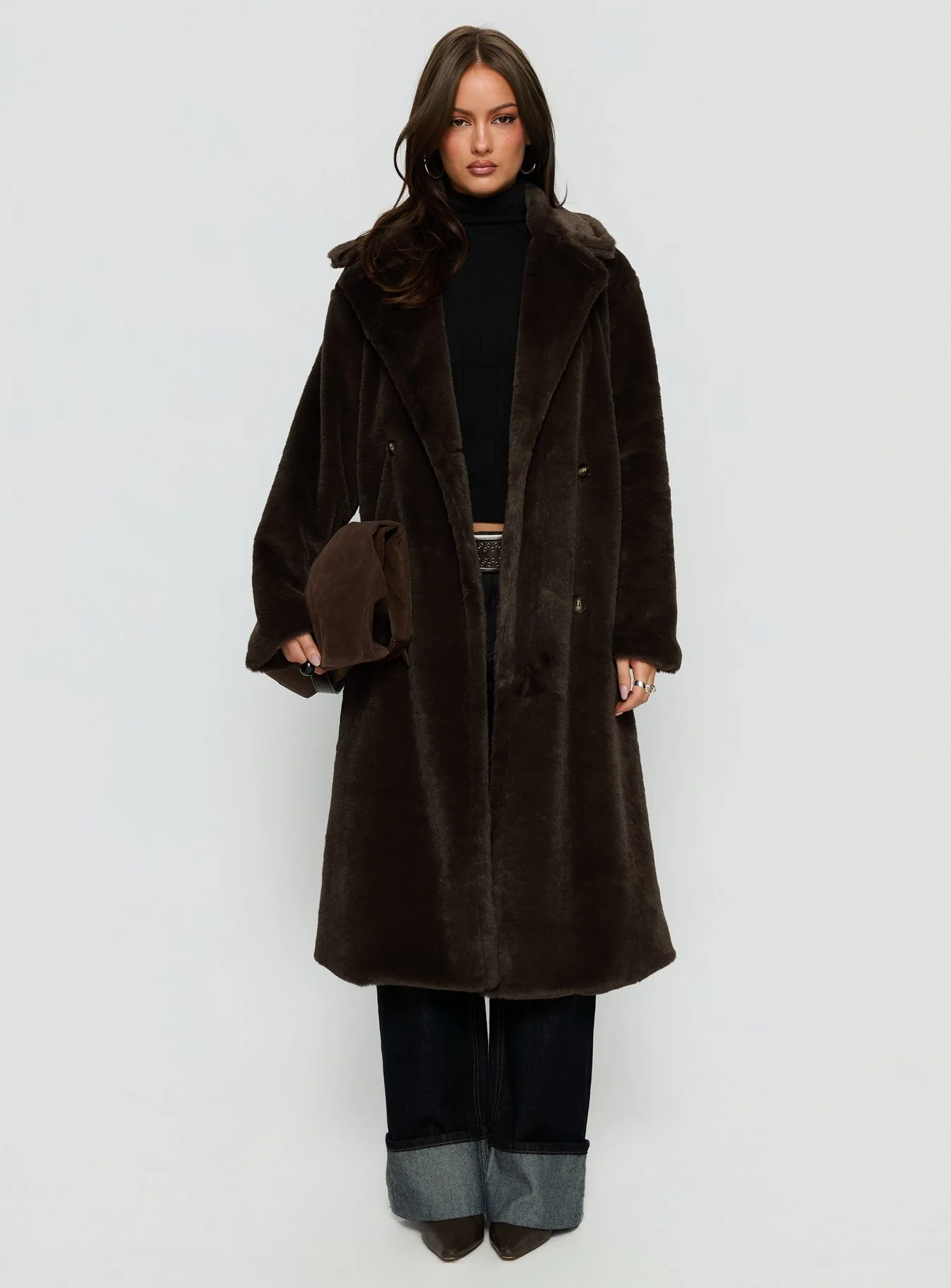 Alvie Longline Faux Fur Coat Brown - Image 7