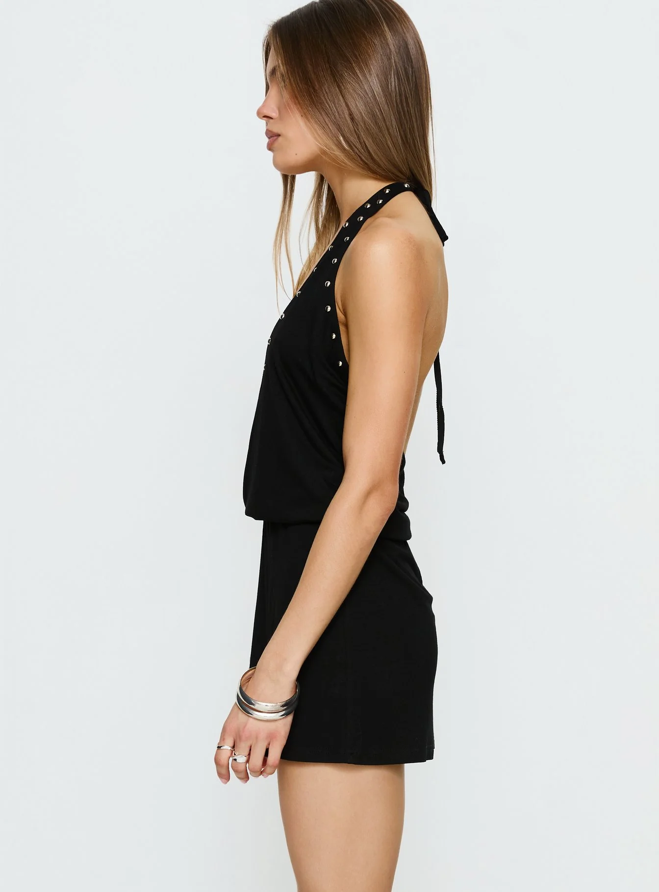 Amary Stud Detail Halter Playsuit Black - Image 4