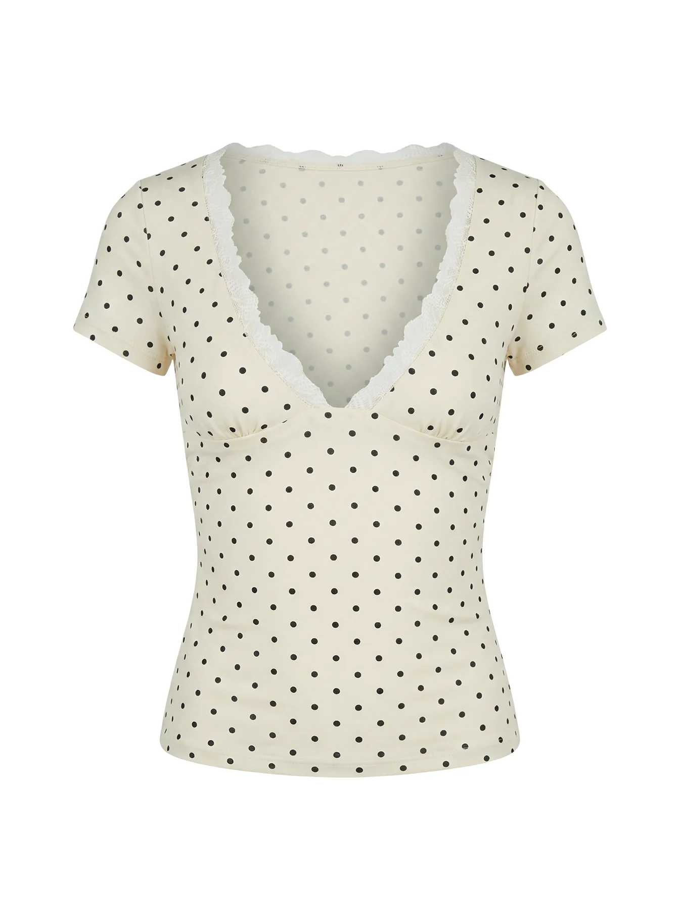 Amia Lace V Neck Top Cream Polka Dot - Image 9