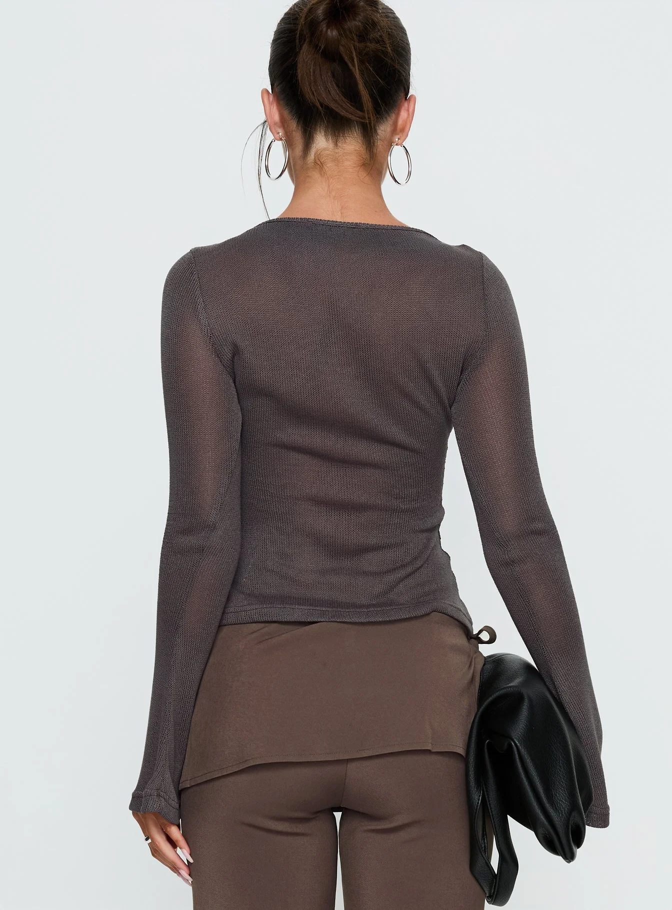Andia Long Sleeve Sheer Embellished Top Grey - Image 5