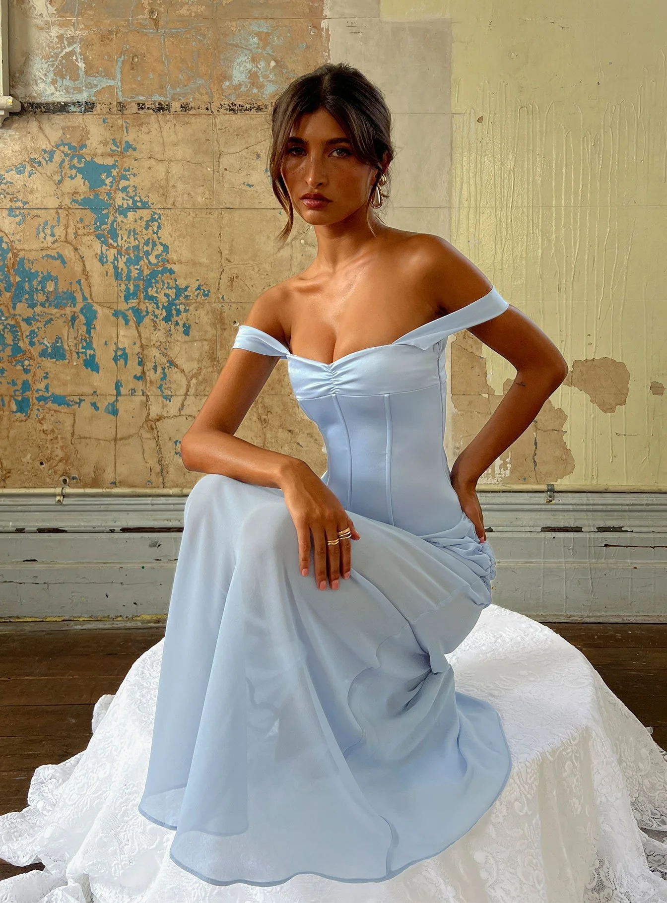 Angiola Corset Off Shoulder Maxi Dress Blue - Image 9