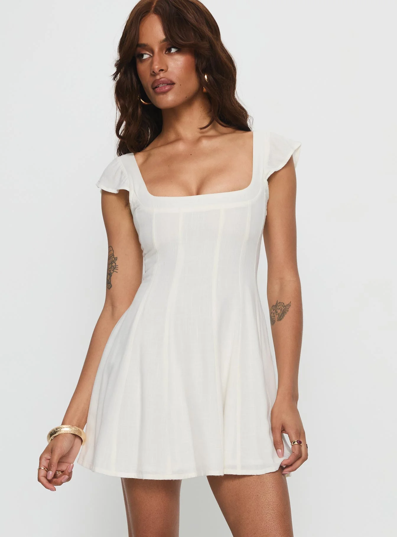 Annah Cap Sleeve Tie Up Mini Dress White - Image 2