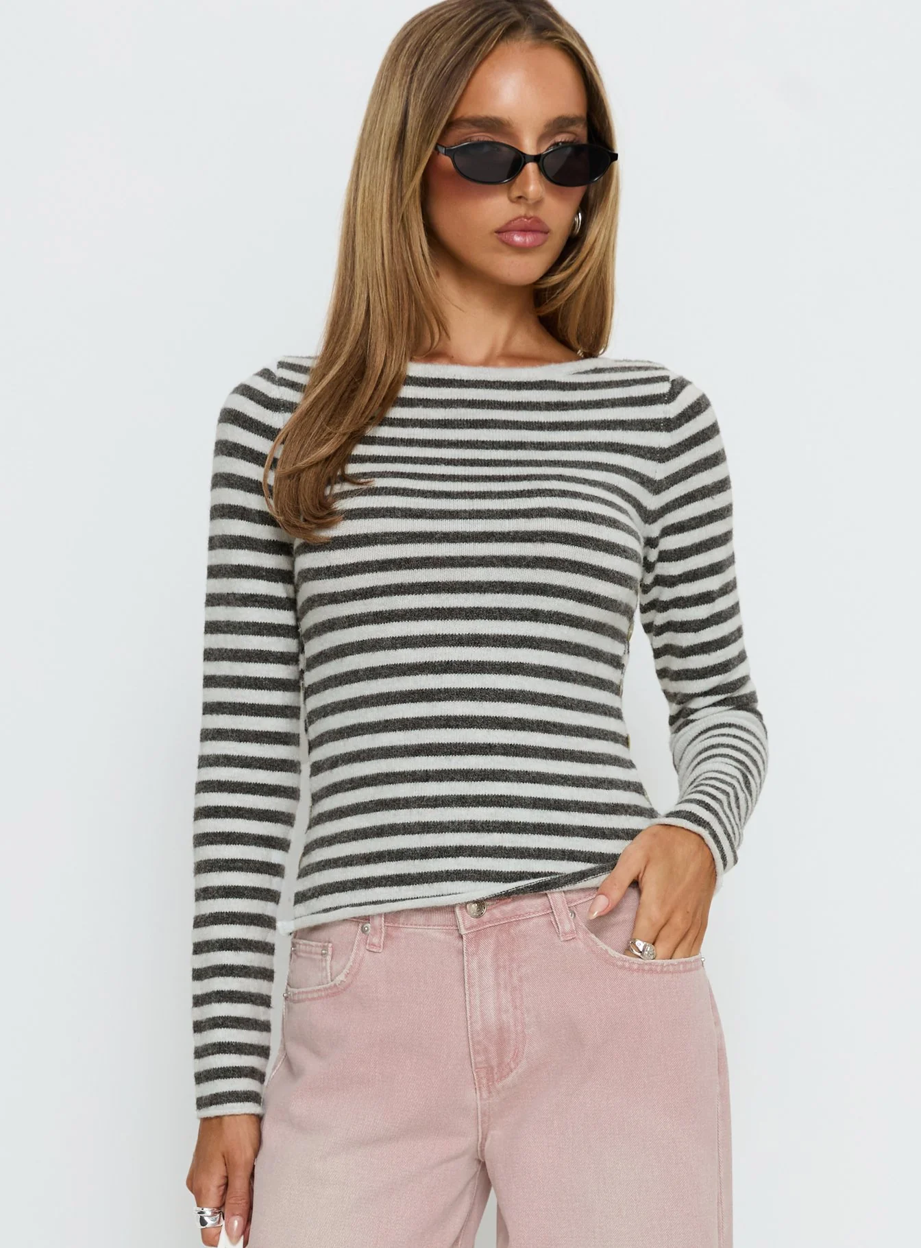Annalyse Long Sleeve Button Detail Top Stripe - Image 2