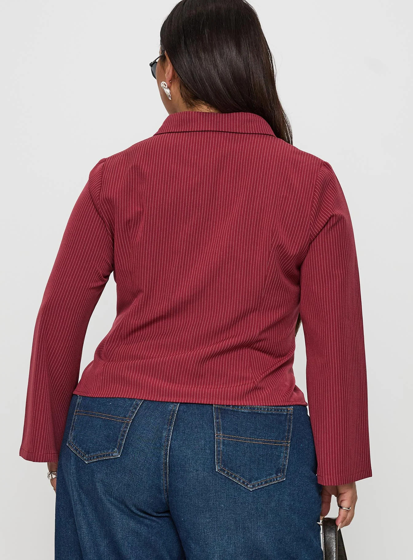 Anni Pinstripe Shirt Red Curve - Image 5