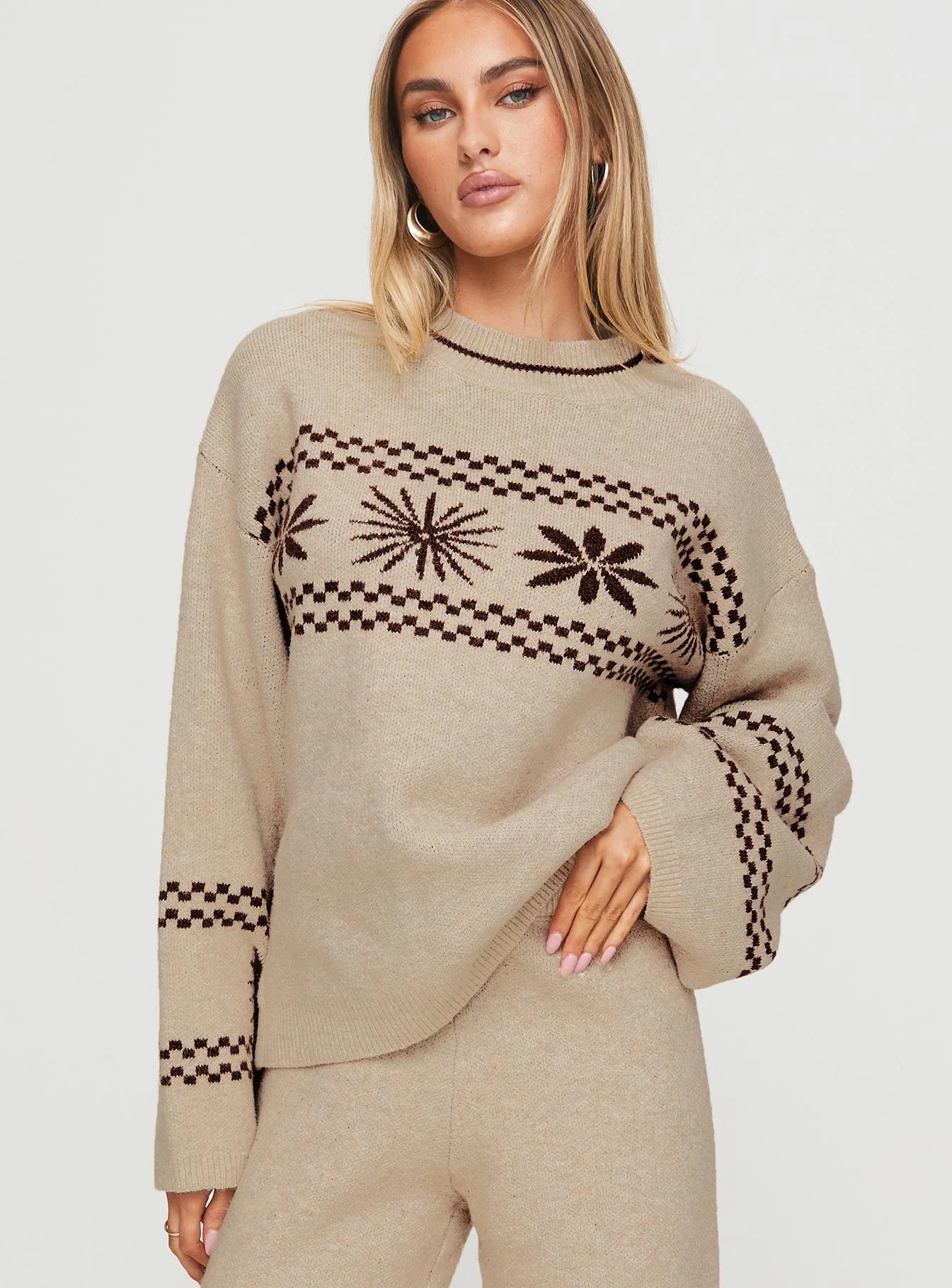 Anok Graphic Sweater Cream / Brown - Image 2