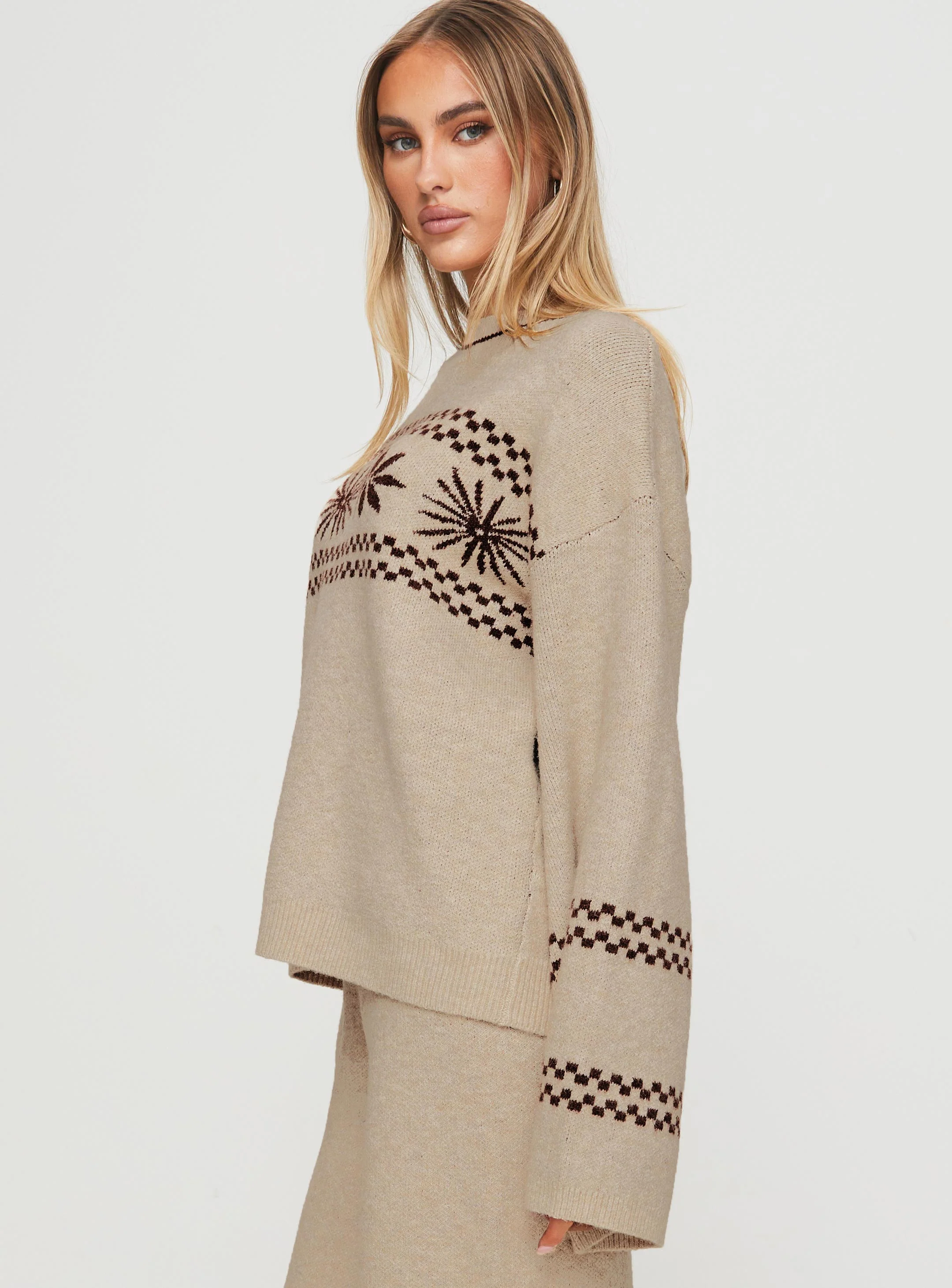Anok Graphic Sweater Cream / Brown - Image 4