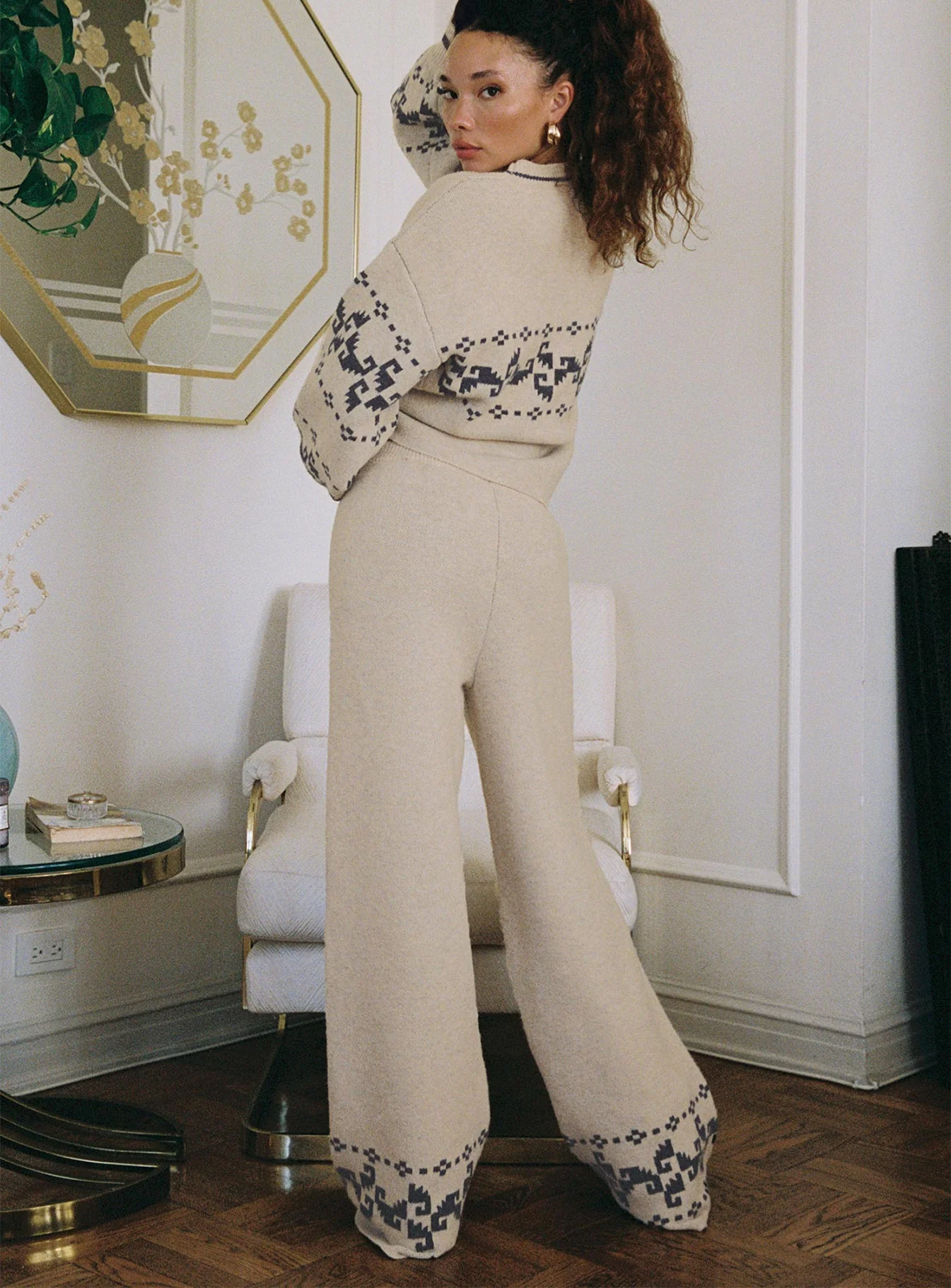 Alpine Knit Pants Cream / Blue - Image 4