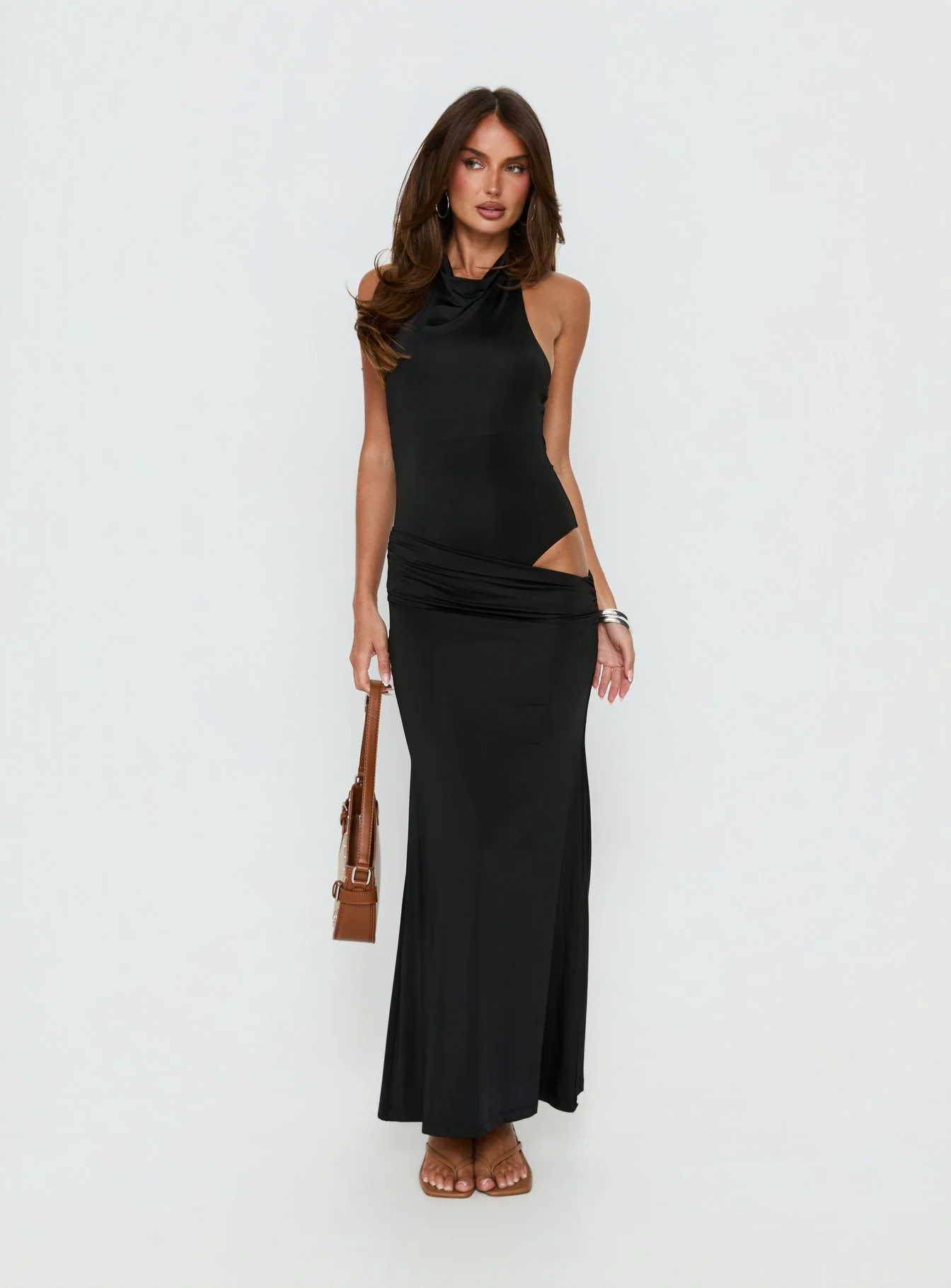 Arabel Halter Cowl Neck Maxi Dress Black - Image 2
