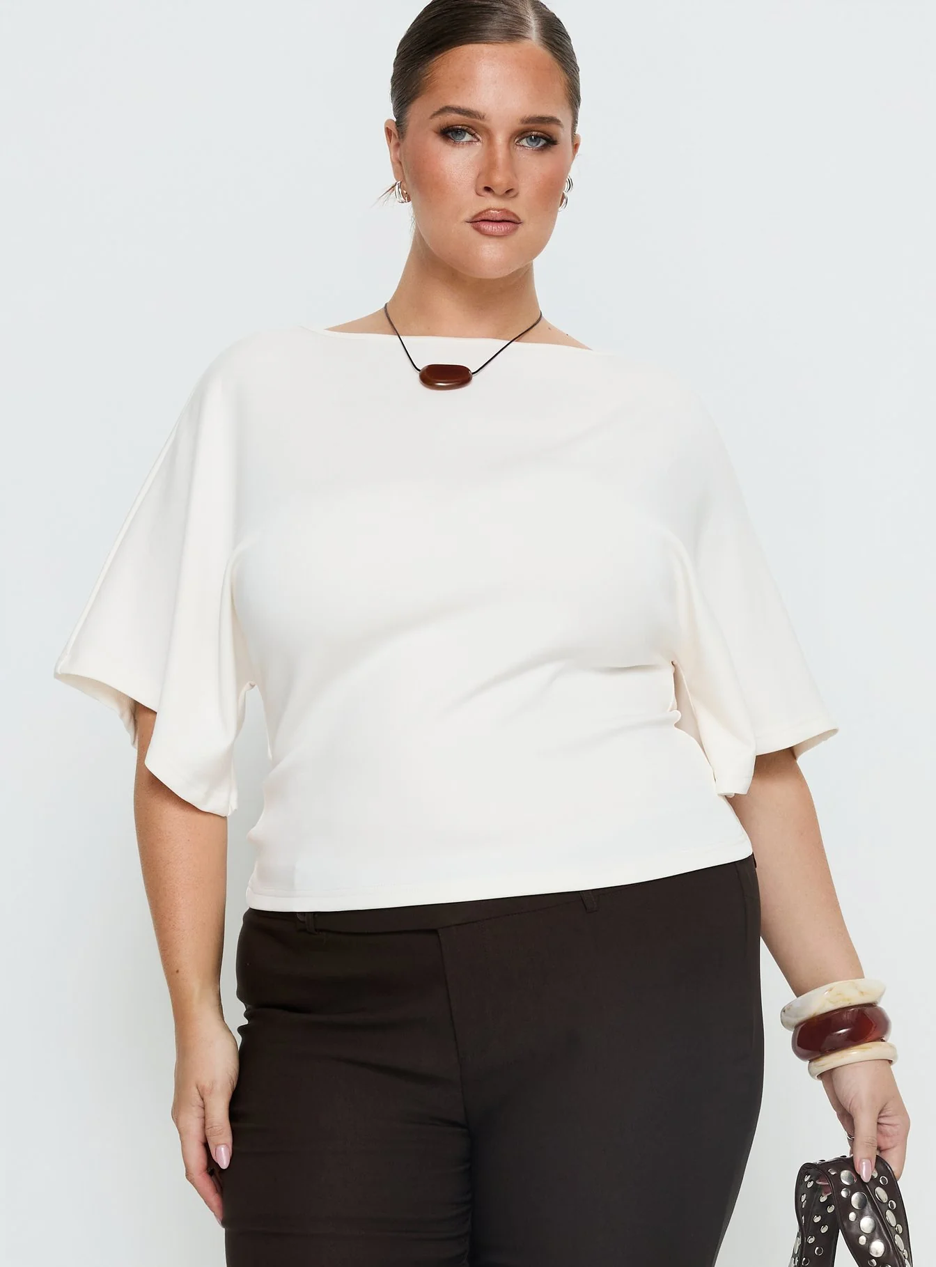 Arazia Cinched Short Sleeve Top White Curve - Image 2