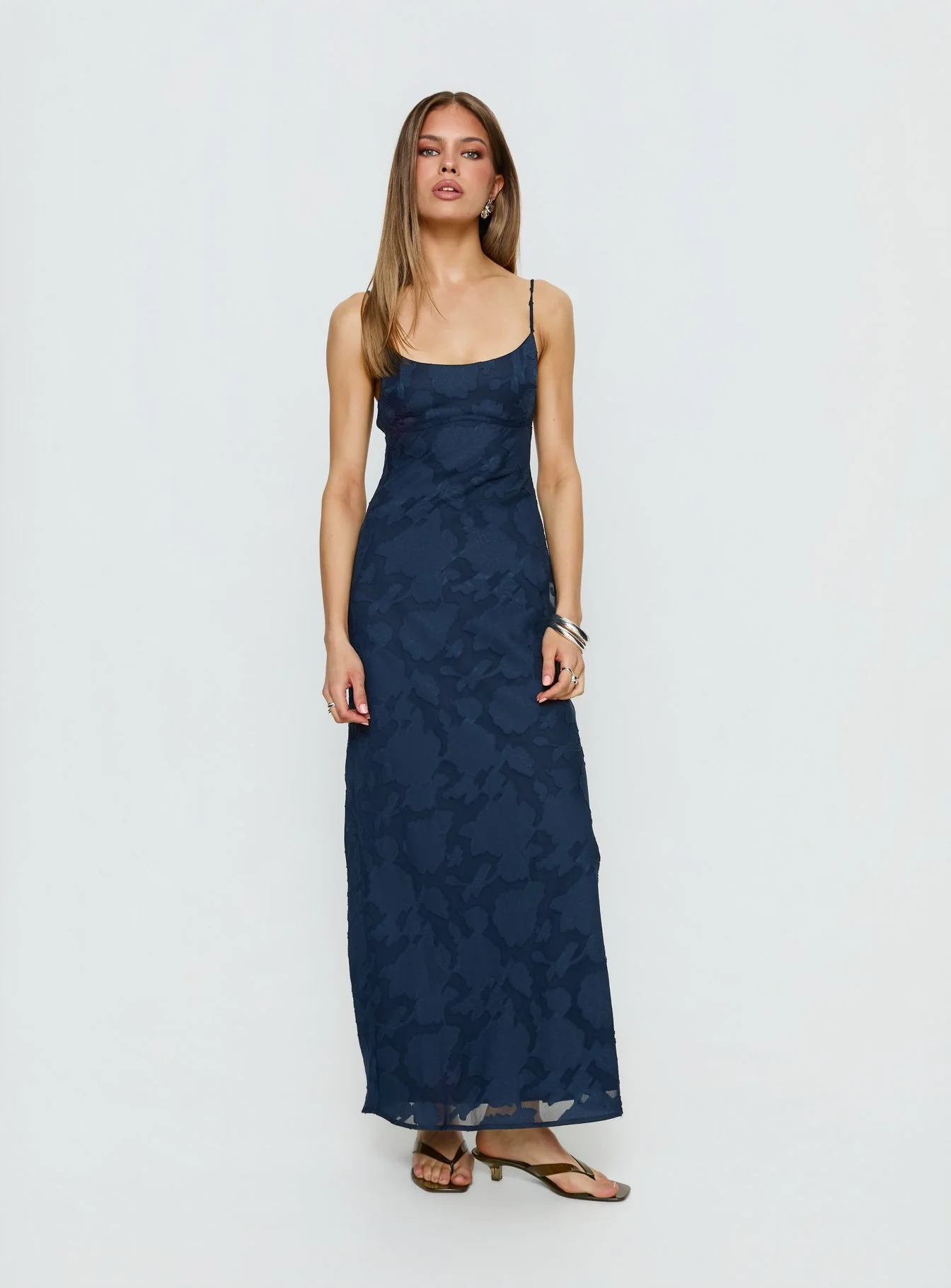 Ariadne Scoop Backless Maxi Dress Navy Burnout - Image 2