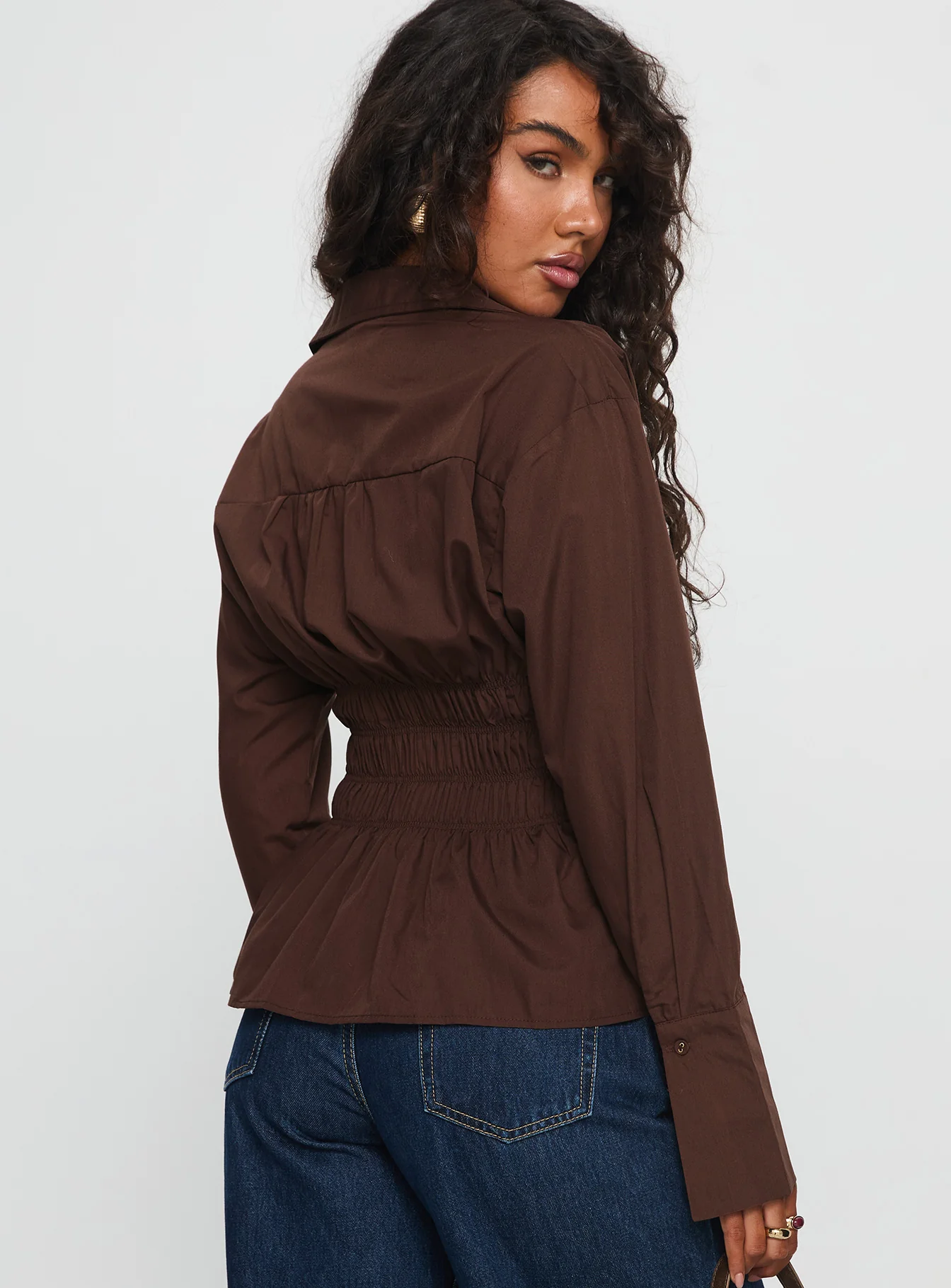 As You Are Shirred Button Up Top Chocolate - Image 6