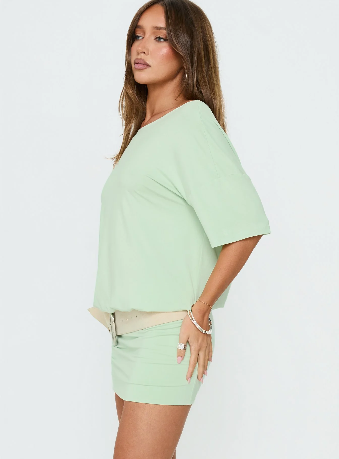 Ashlinn Off Shoulder Drapey Mini Dress Jelly Mint - Image 4