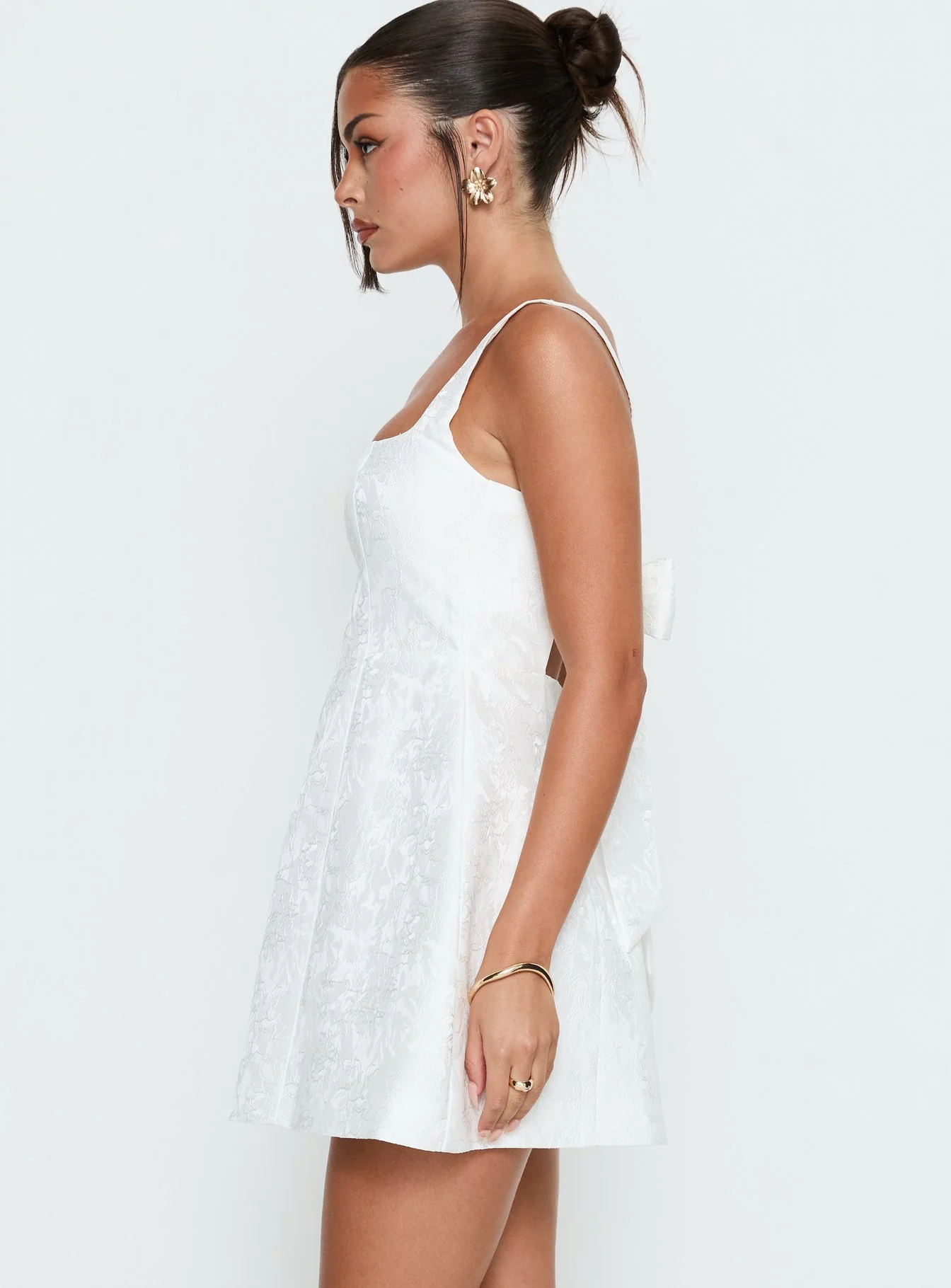 Asterie Bow Detail Mini Dress White - Image 4