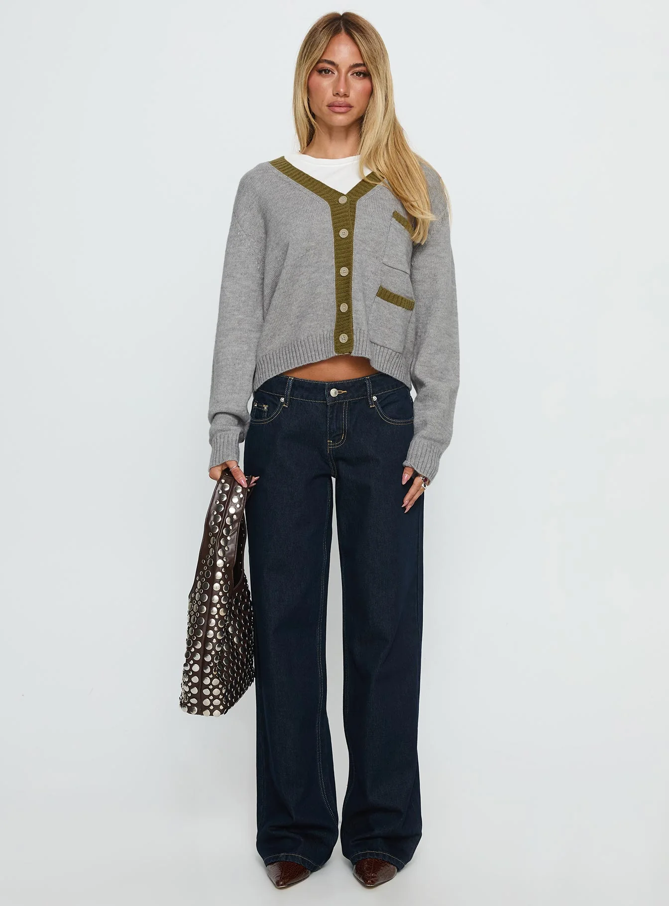 Atira Contrast Knit Cardigan Grey - Image 6