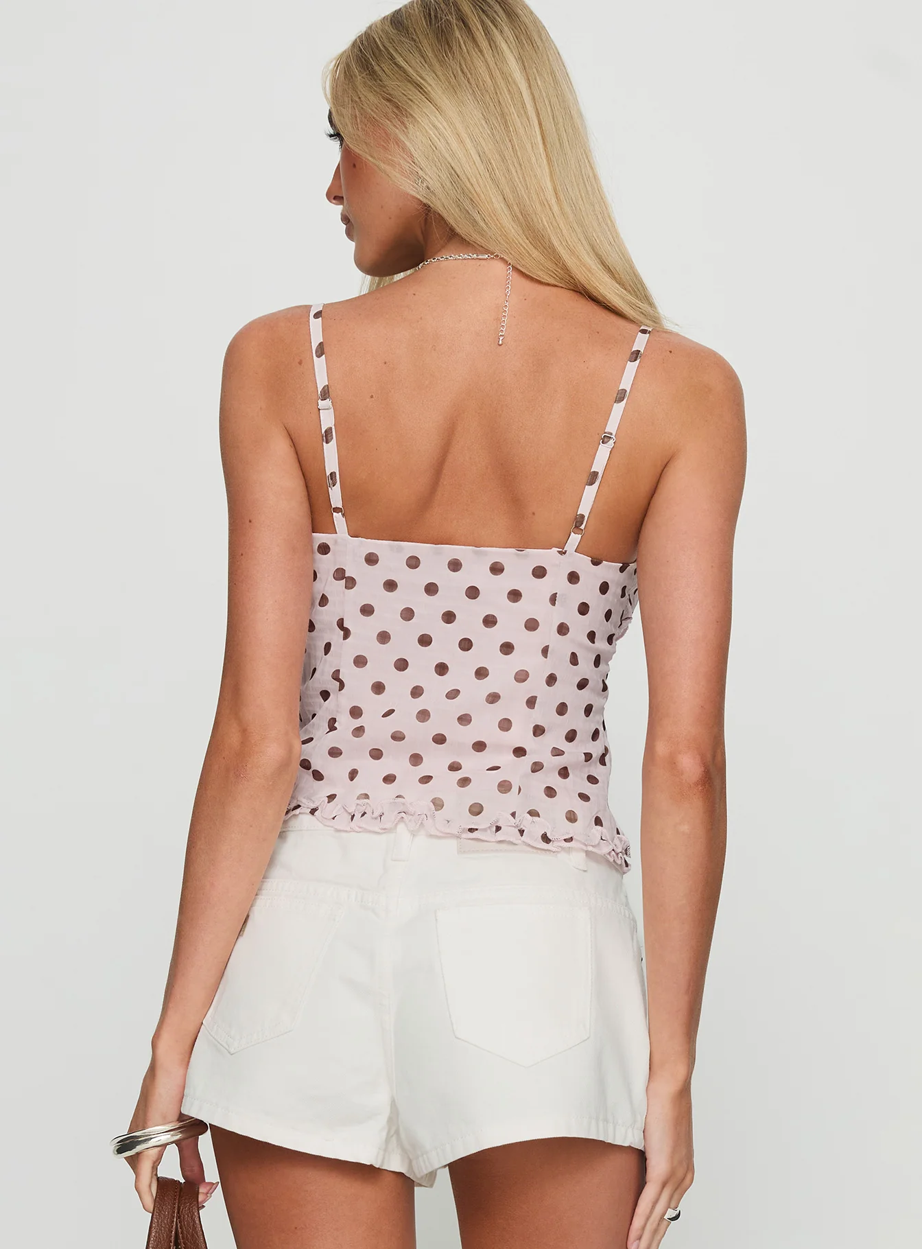 Attley Ruffle Cami Top Pink Polka - Image 5