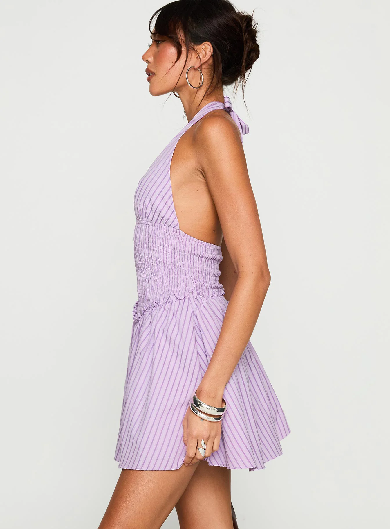 Attracted Halter Mini Dress Purple Stripe - Image 4