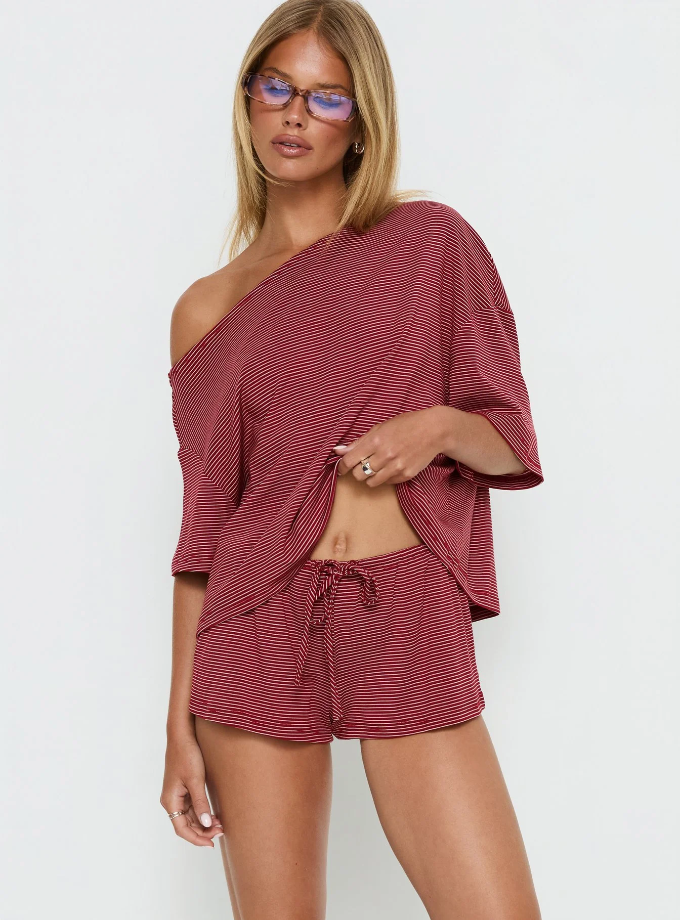 Sugar Surge Tie Waist Shorts Cherry Stripe - Image 2