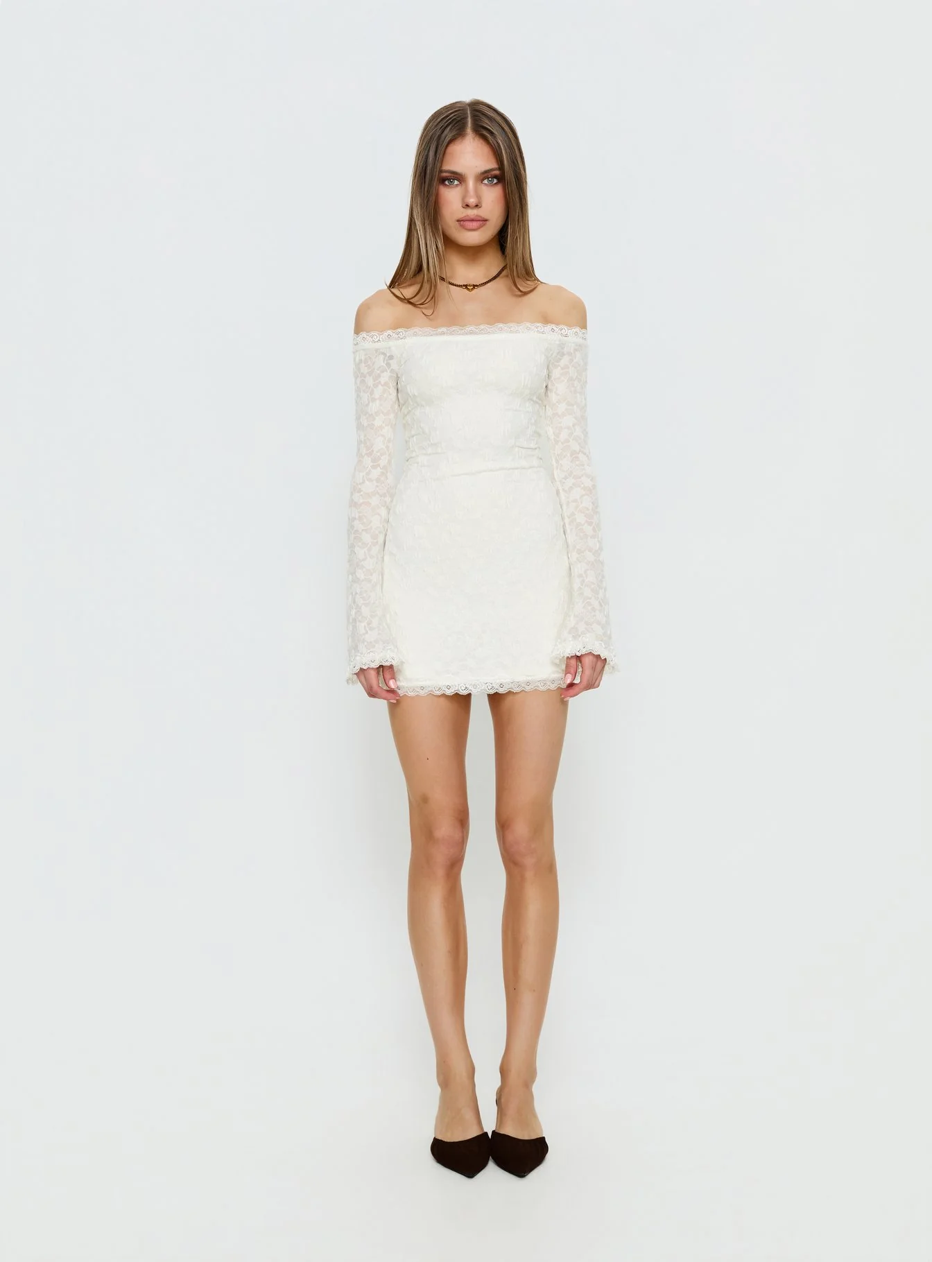 Avenues Long Sleeve Lace Mini Dress White - Image 7