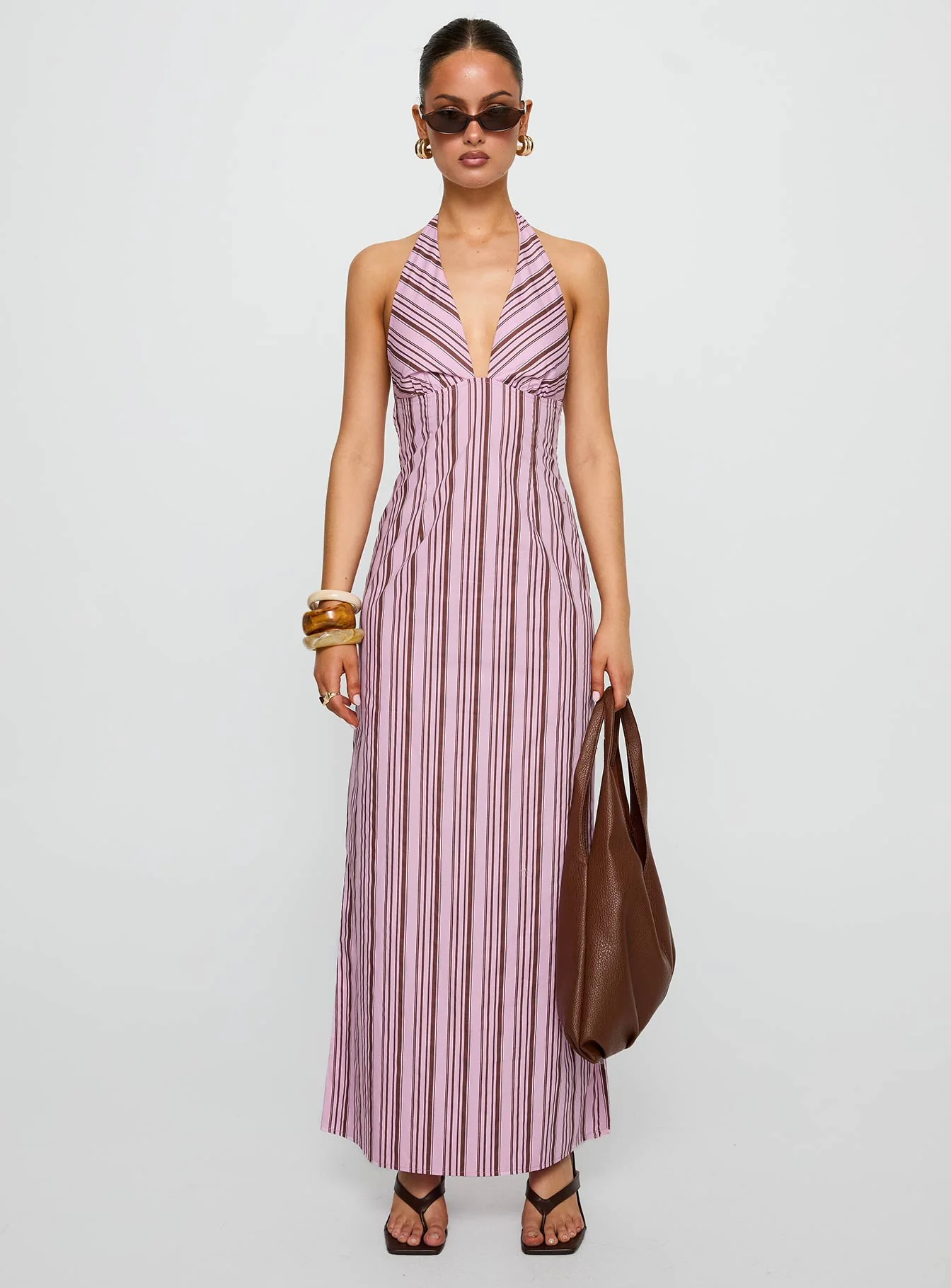Avrie Halter Maxi Dress Pink / Brown Stripe - Image 7