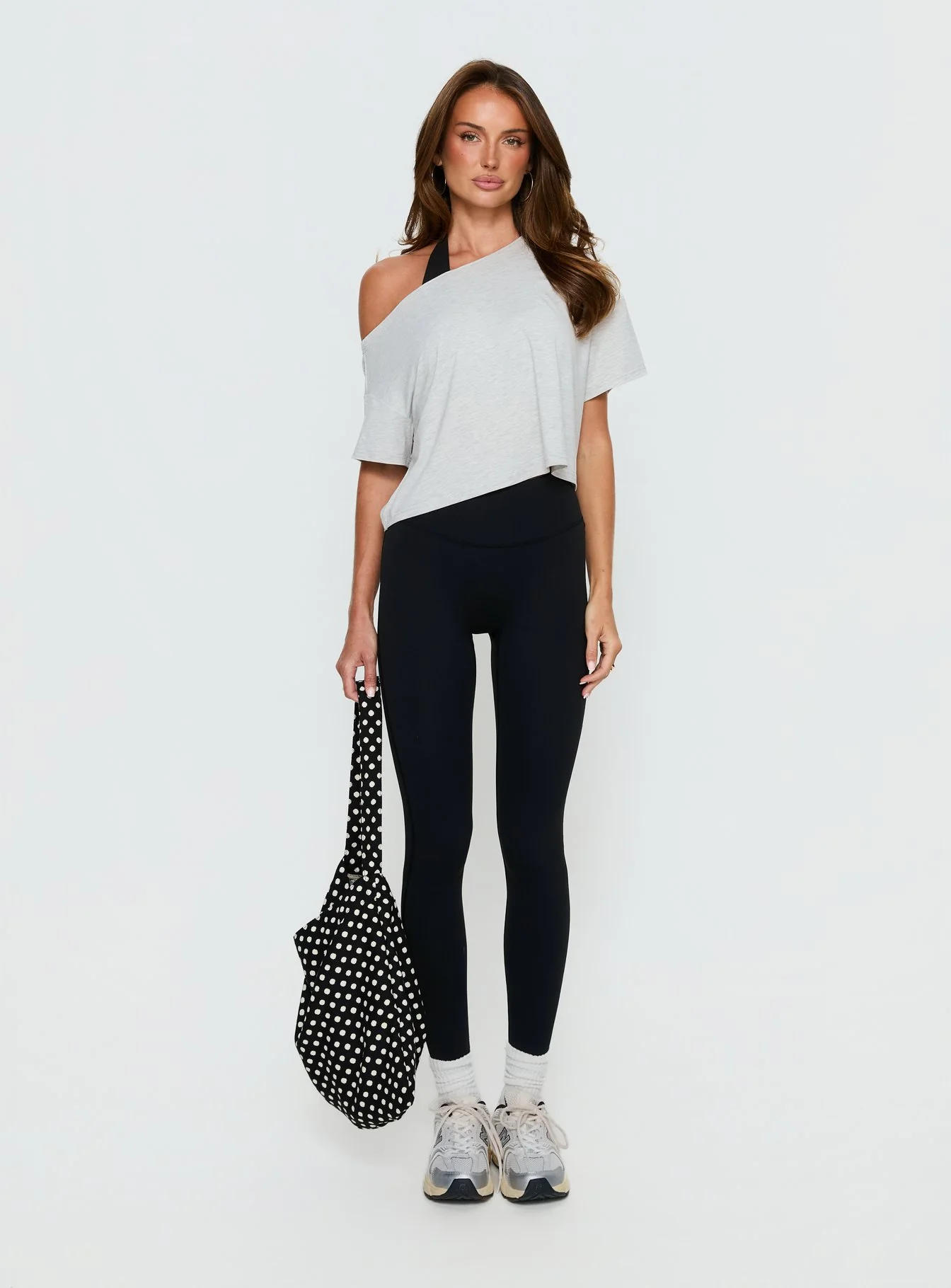 Bailea Off Shoulder Cropped Tee Grey Marle - Image 5