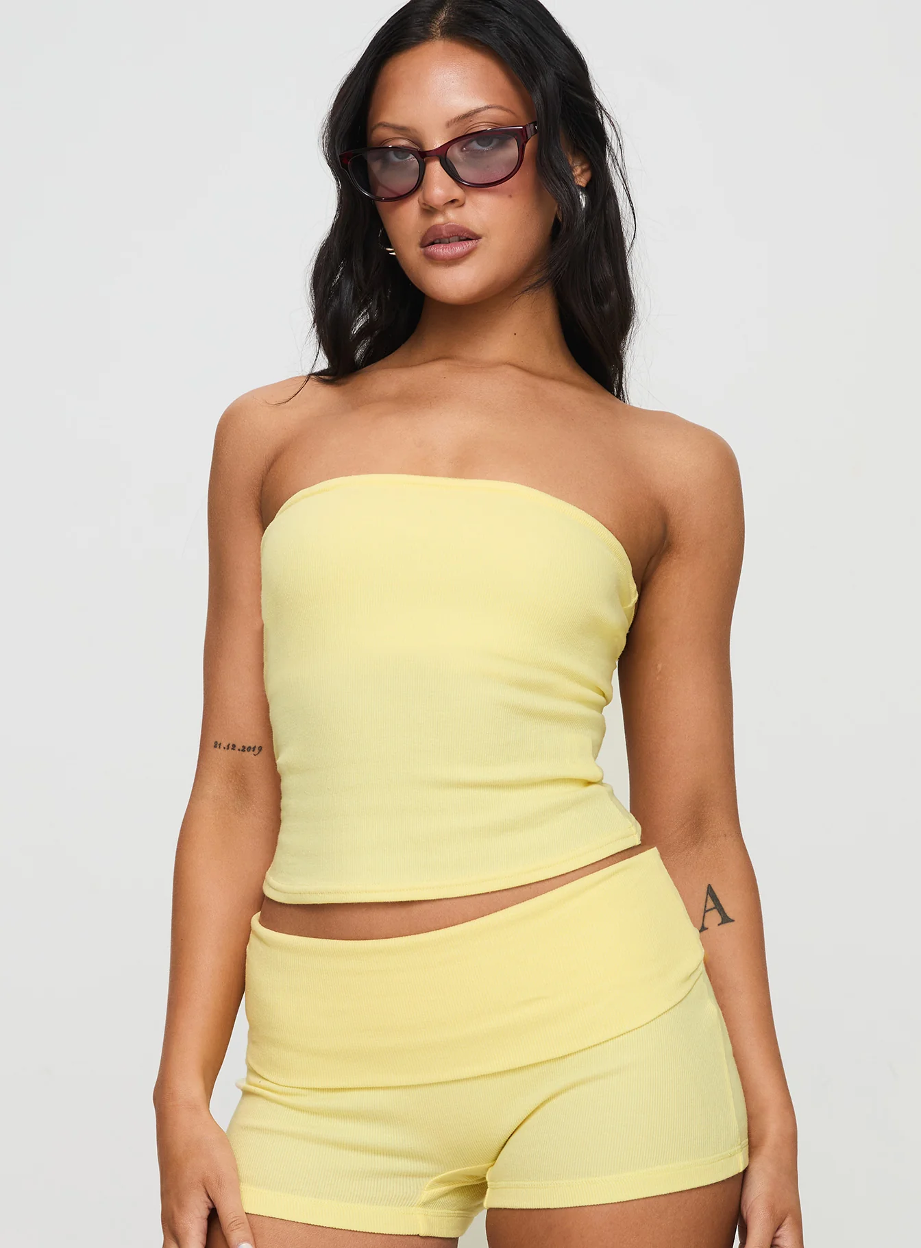 Baseline Strapless Rib Top Yellow - Image 2