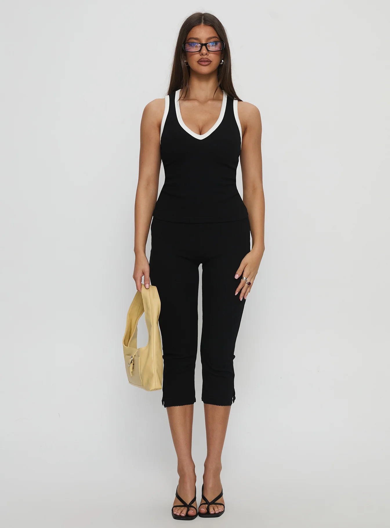 Baseline V Neck Rib Tank Top Black / White - Image 7